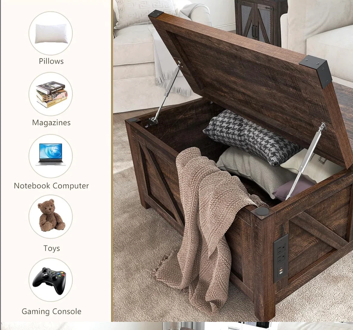 Rustic Farmhouse Lift-Top Coffee Table with Storage - photo 3
