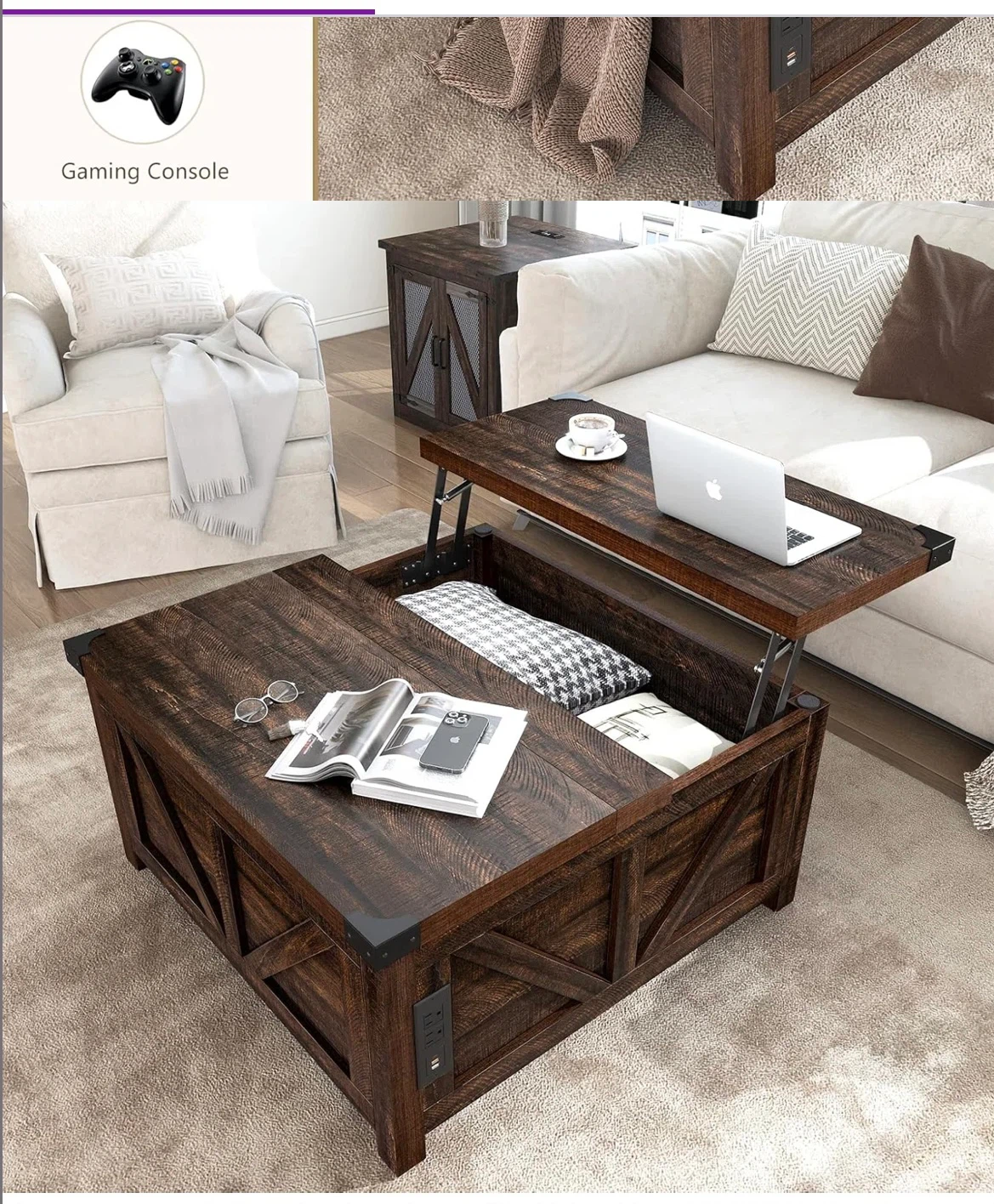 Rustic Farmhouse Lift-Top Coffee Table with Storage - photo 4