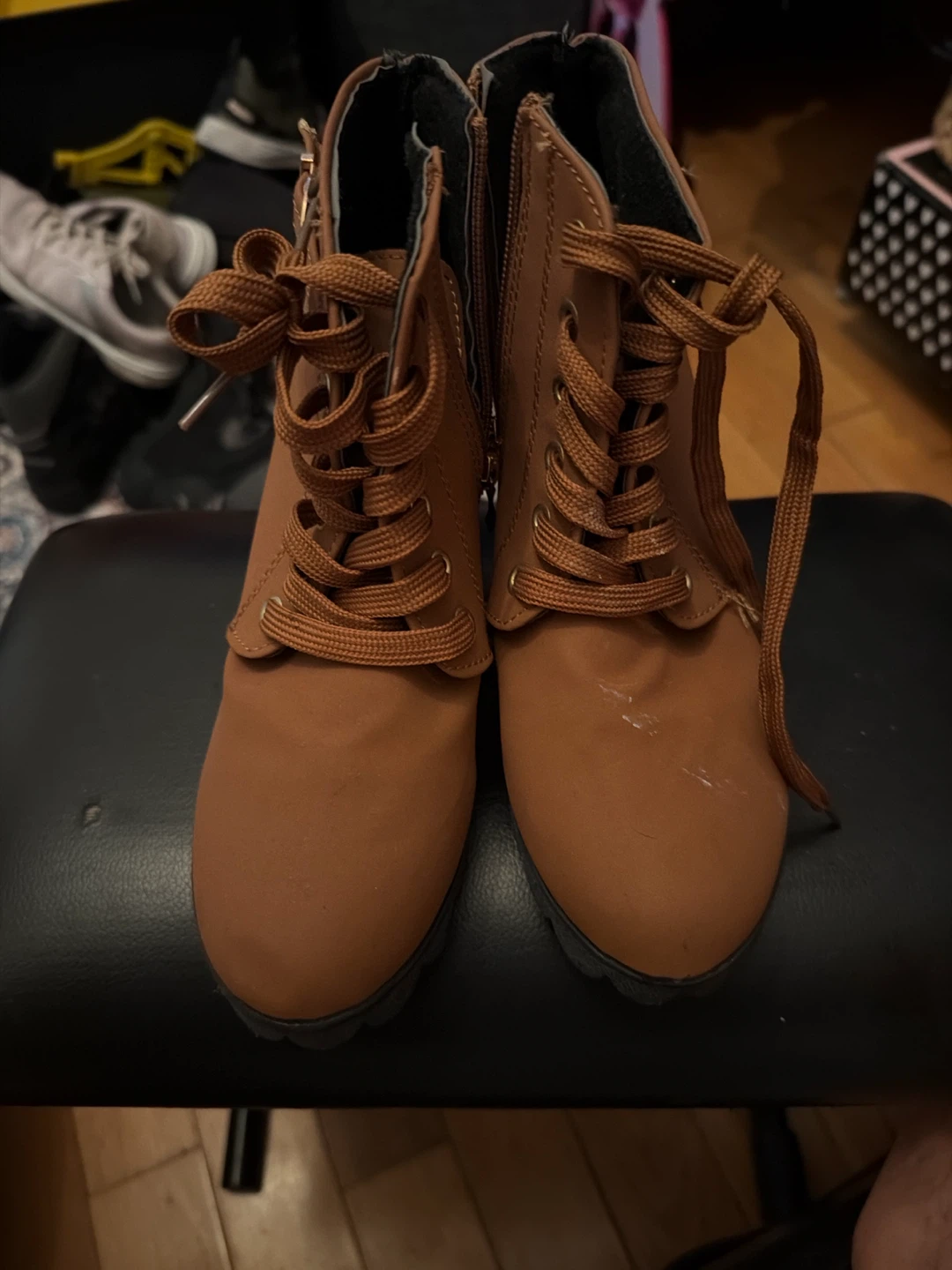 Tan Lace-Up Ankle Boots
