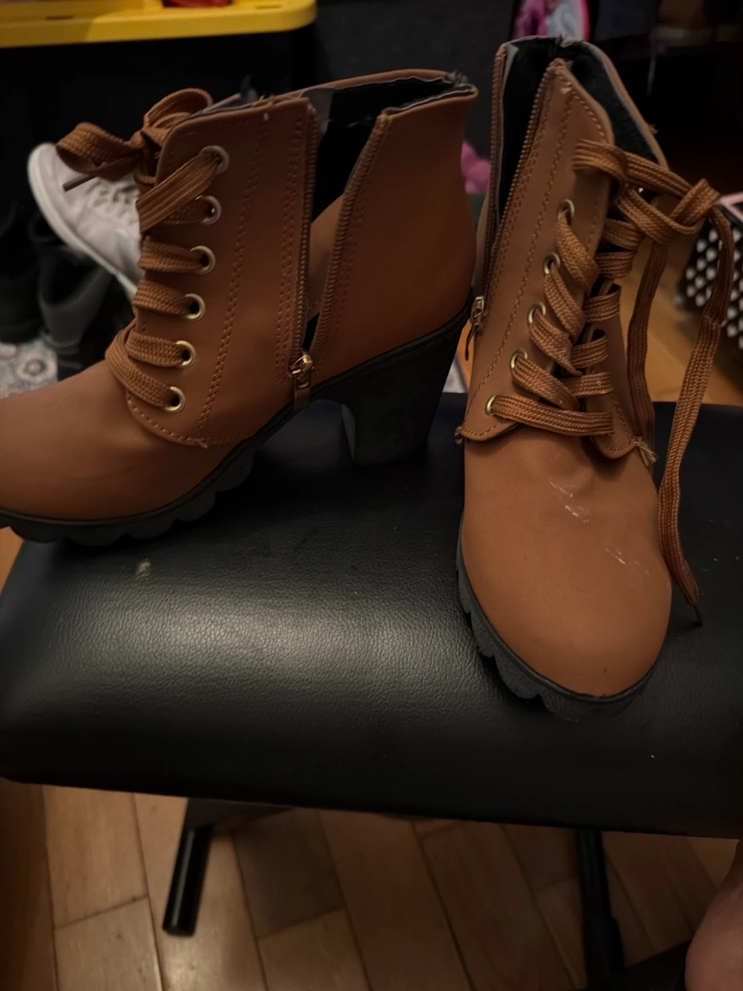 Tan Lace-Up Ankle Boots - photo 2