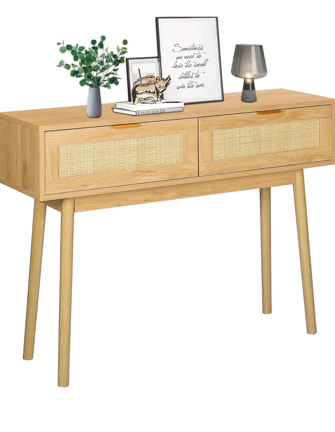Oak Console Table with Rattan Drawers - photo 3