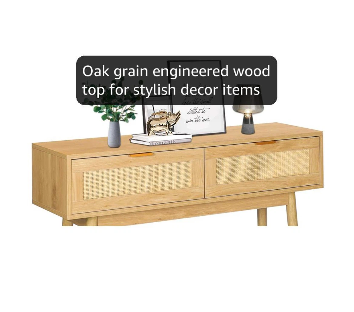 Oak Console Table with Rattan Drawers - photo 4