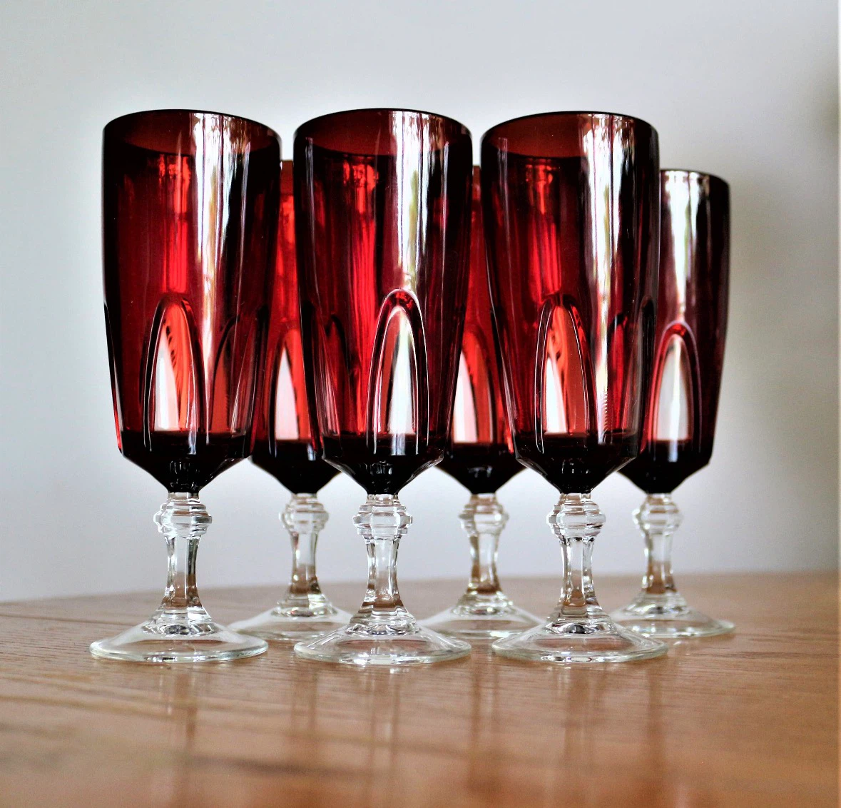 5 vintage Cristal d'Arques-Durand "Gothic" ruby red wine goblets - photo 4