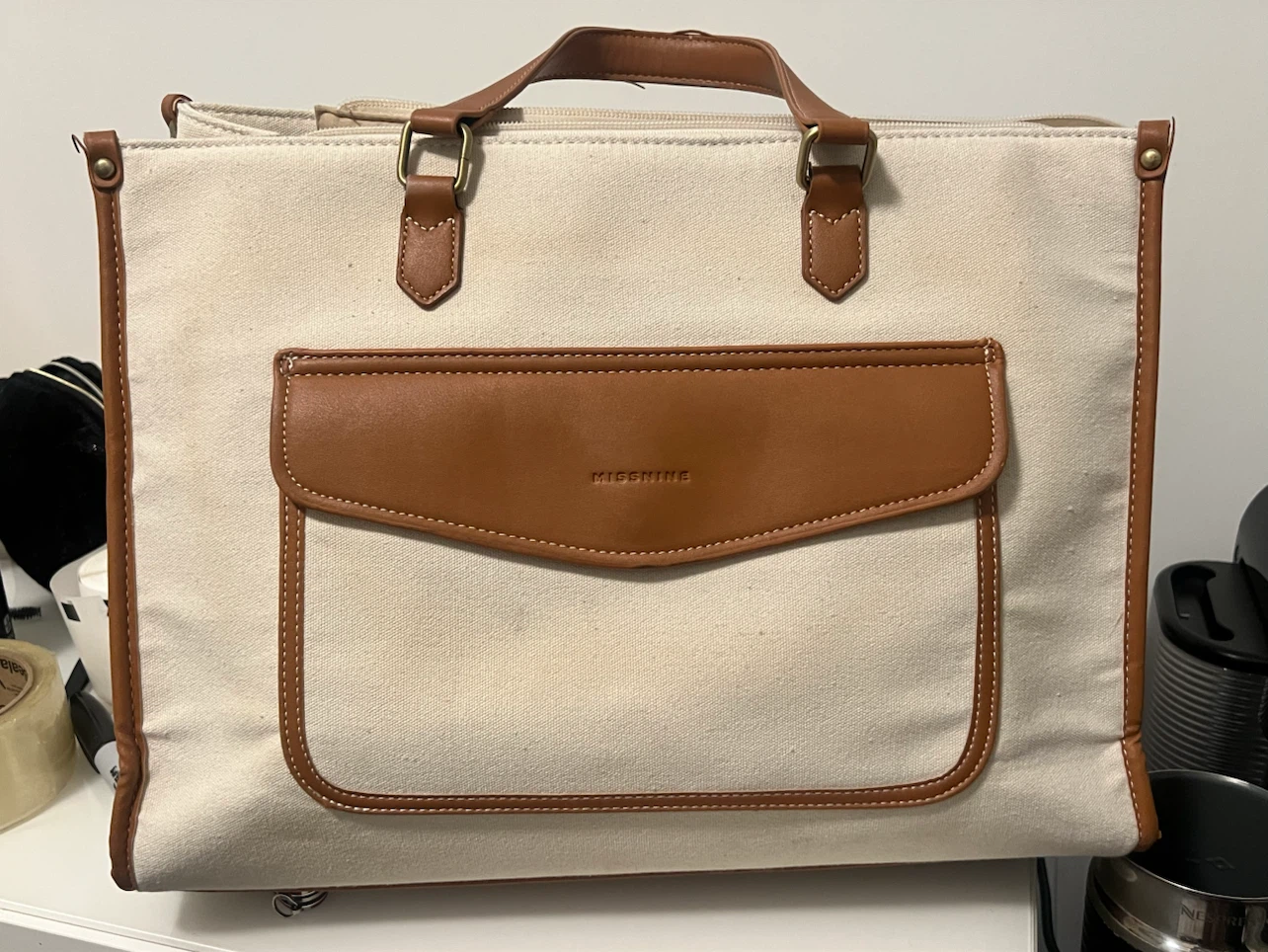 MISSNINE Canvas and Leather Tote Bag