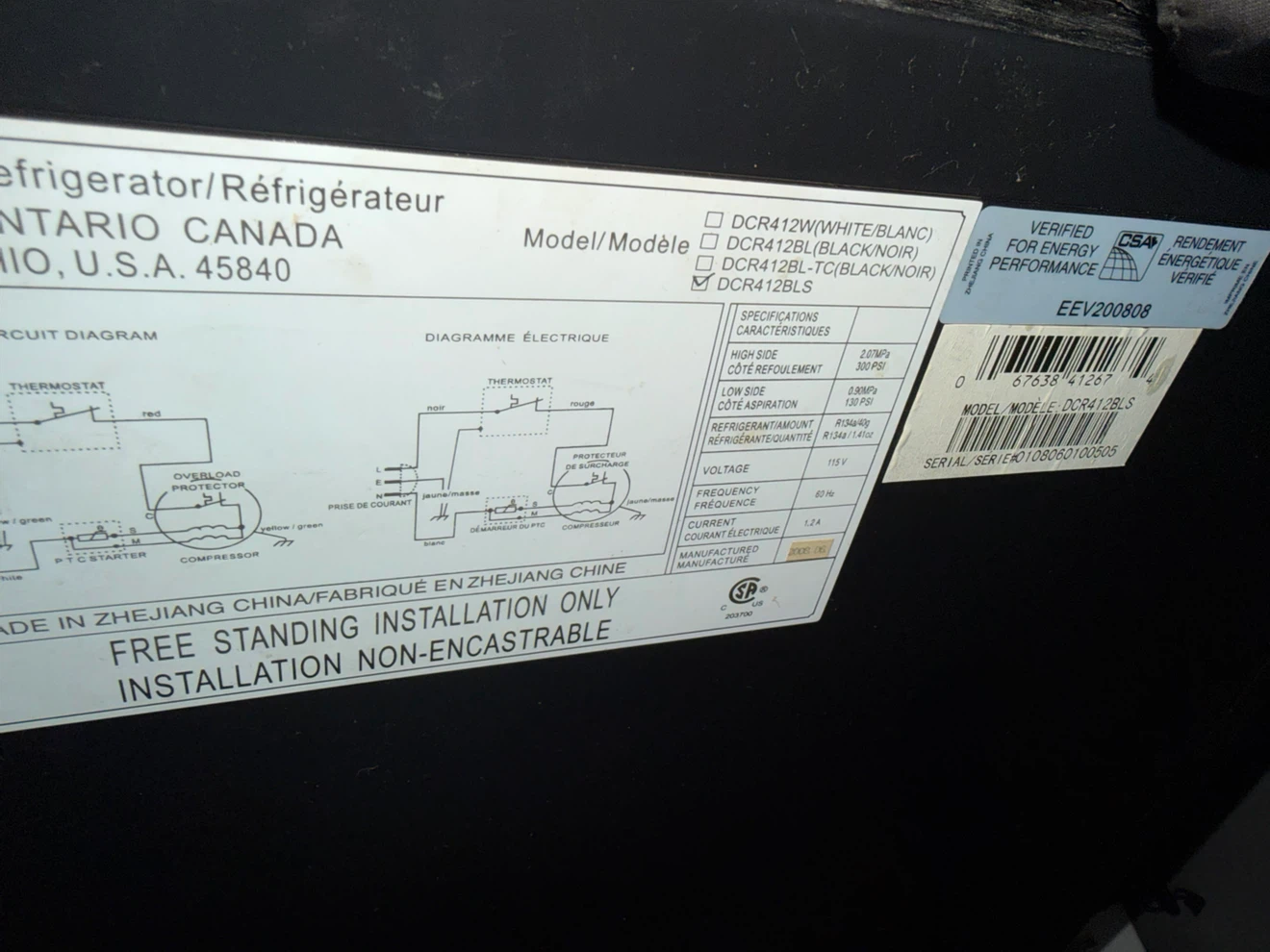 Compact Mini Fridge Model DCR412BLS - photo 2