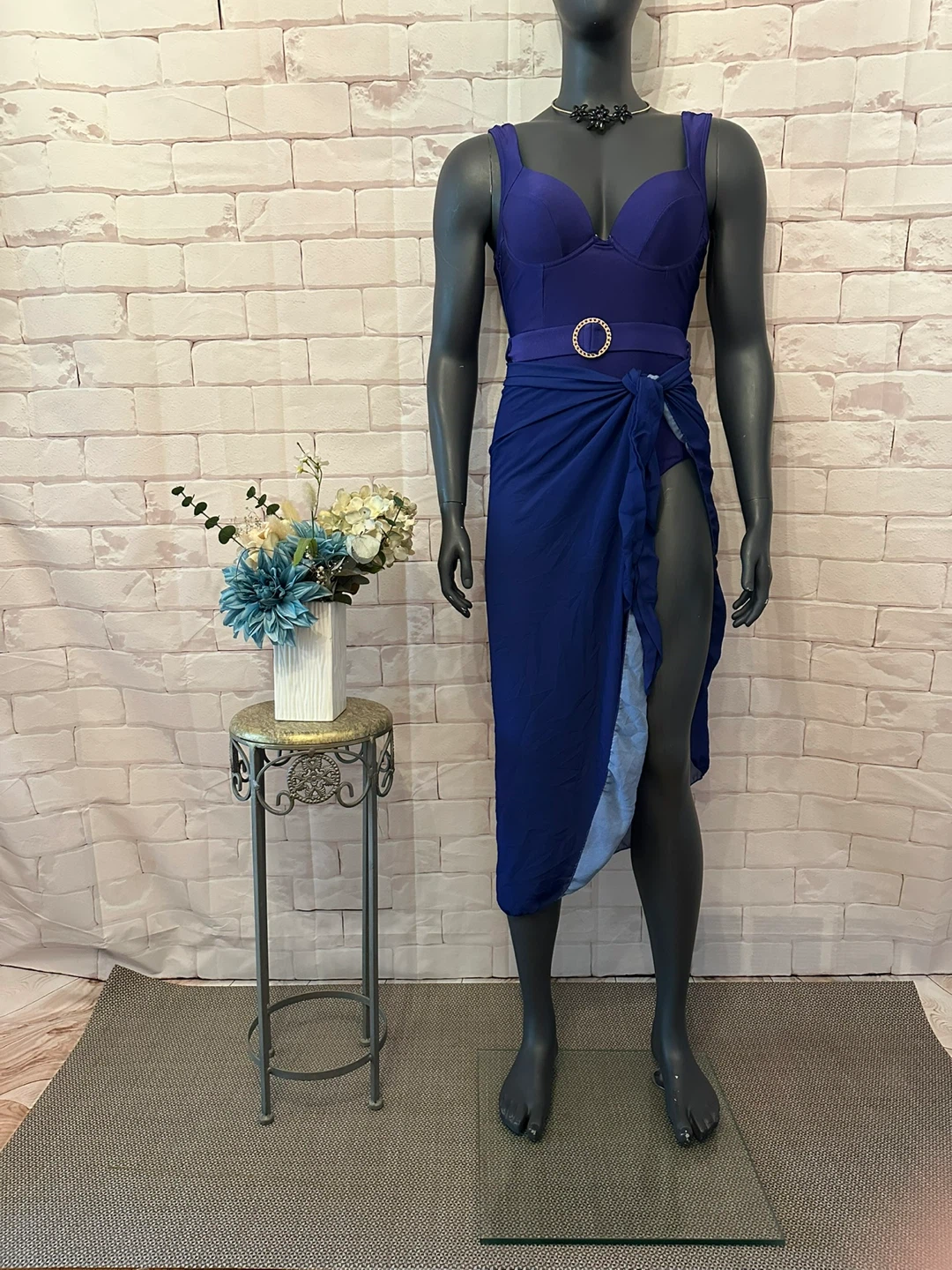 Blue One-Piece Swimsuit with Cover-Up - photo 4