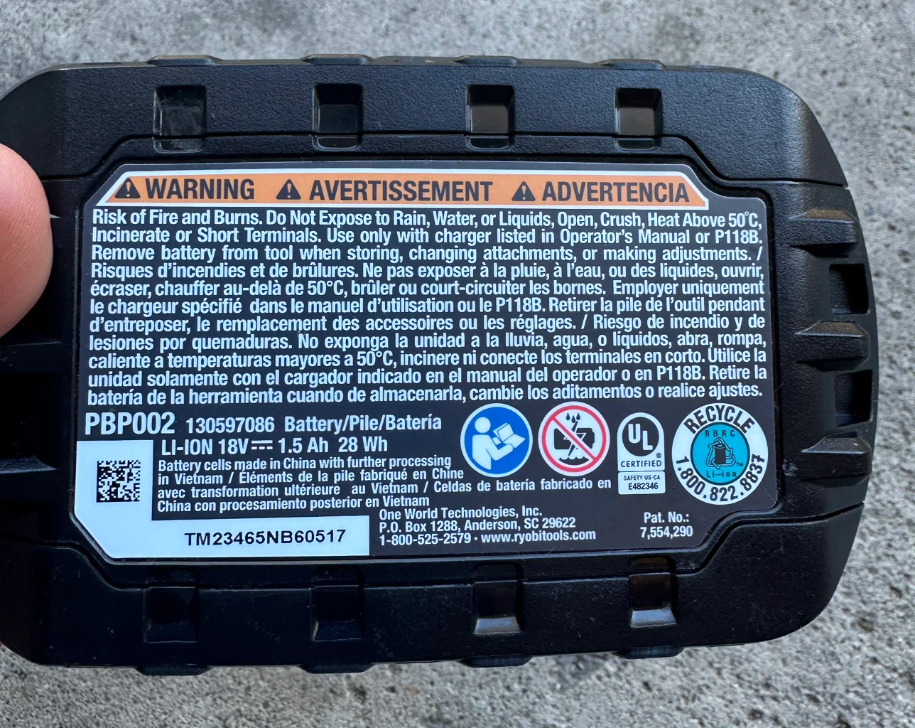 Firm price Ryobi 18V ONE+ 1.5Ah Lithium Battery - photo 2