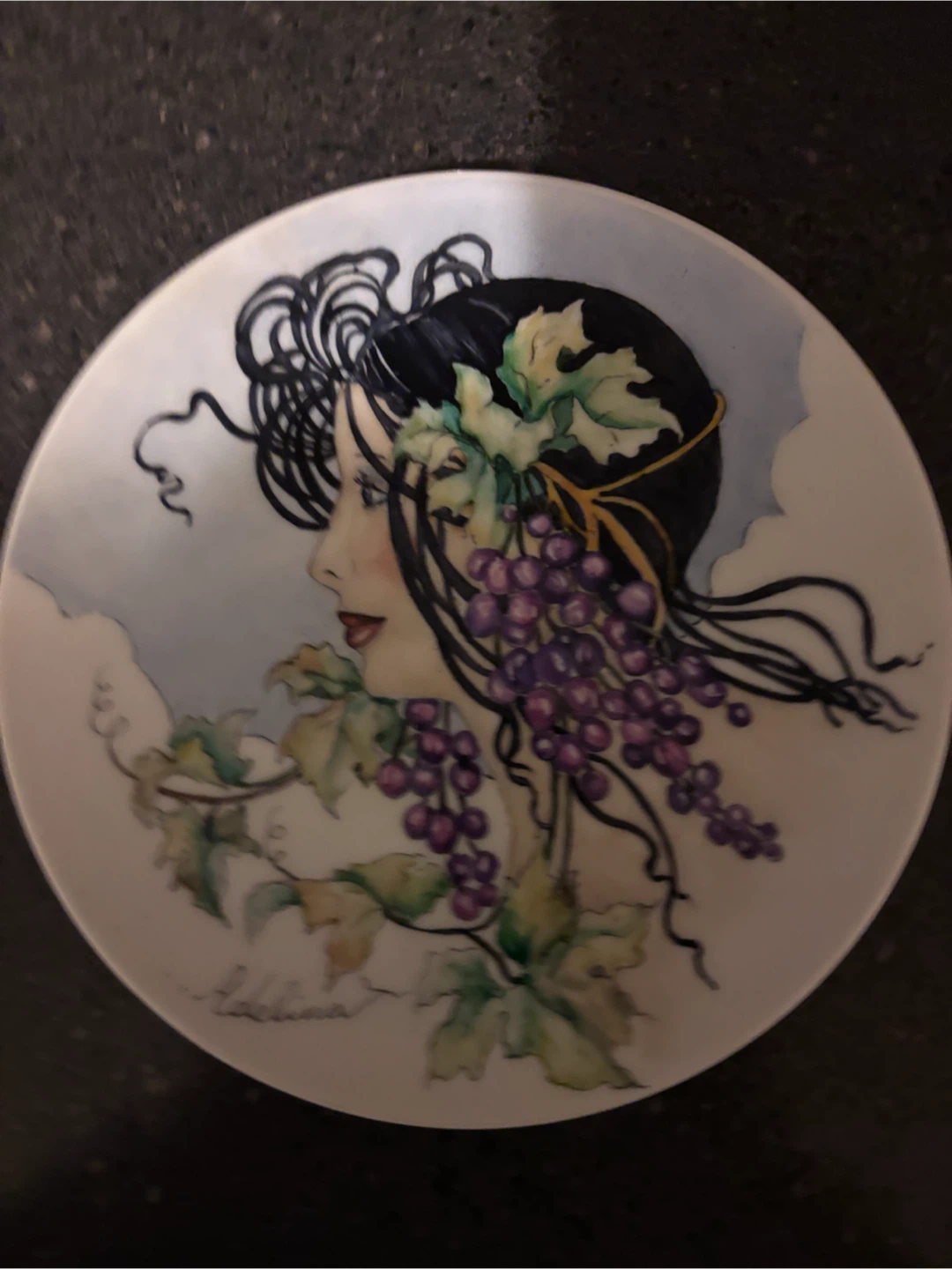 Hand-painted Adelina F. decorative plate