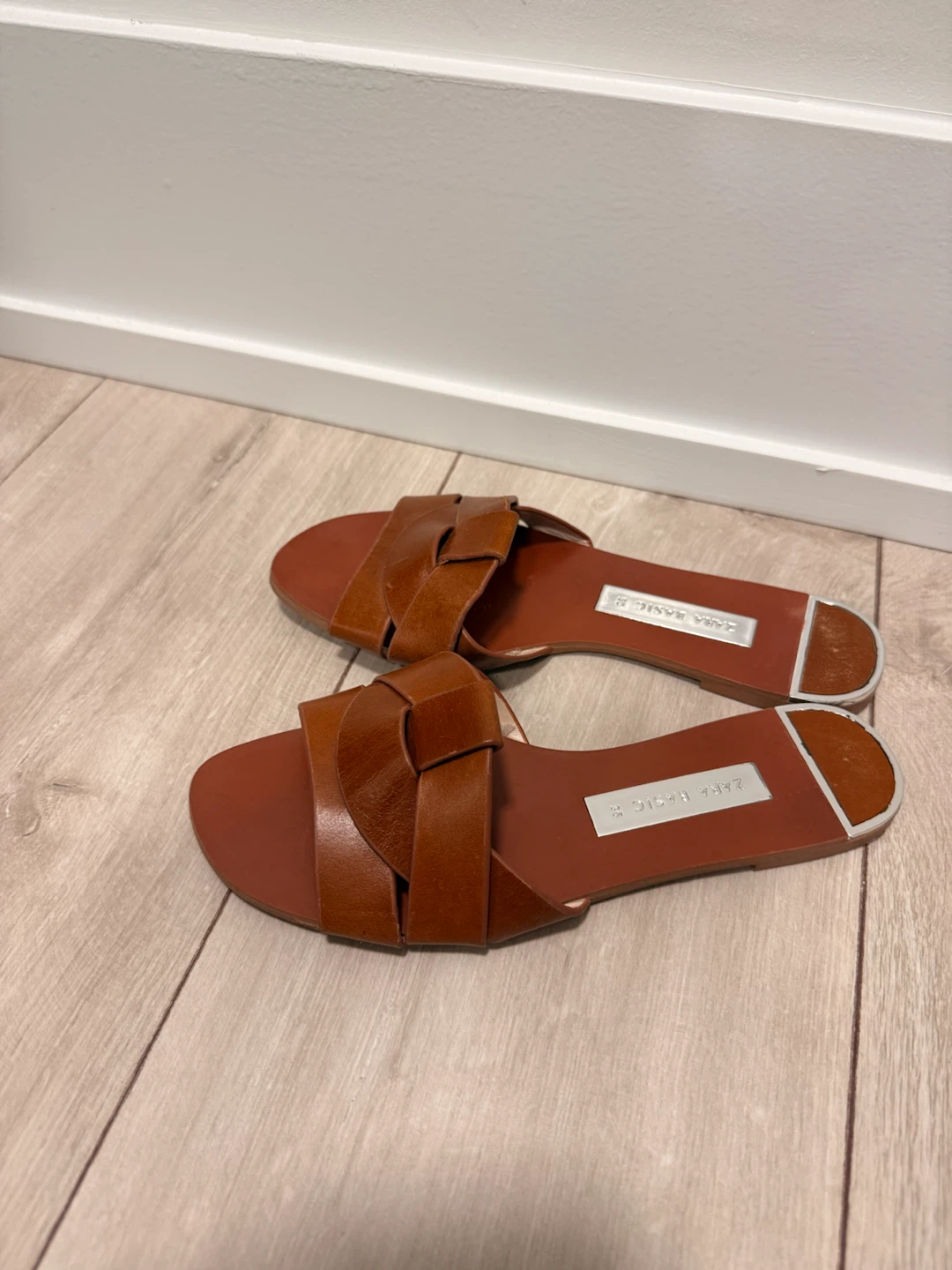 Zara Cognac Leather Flats - Size 35