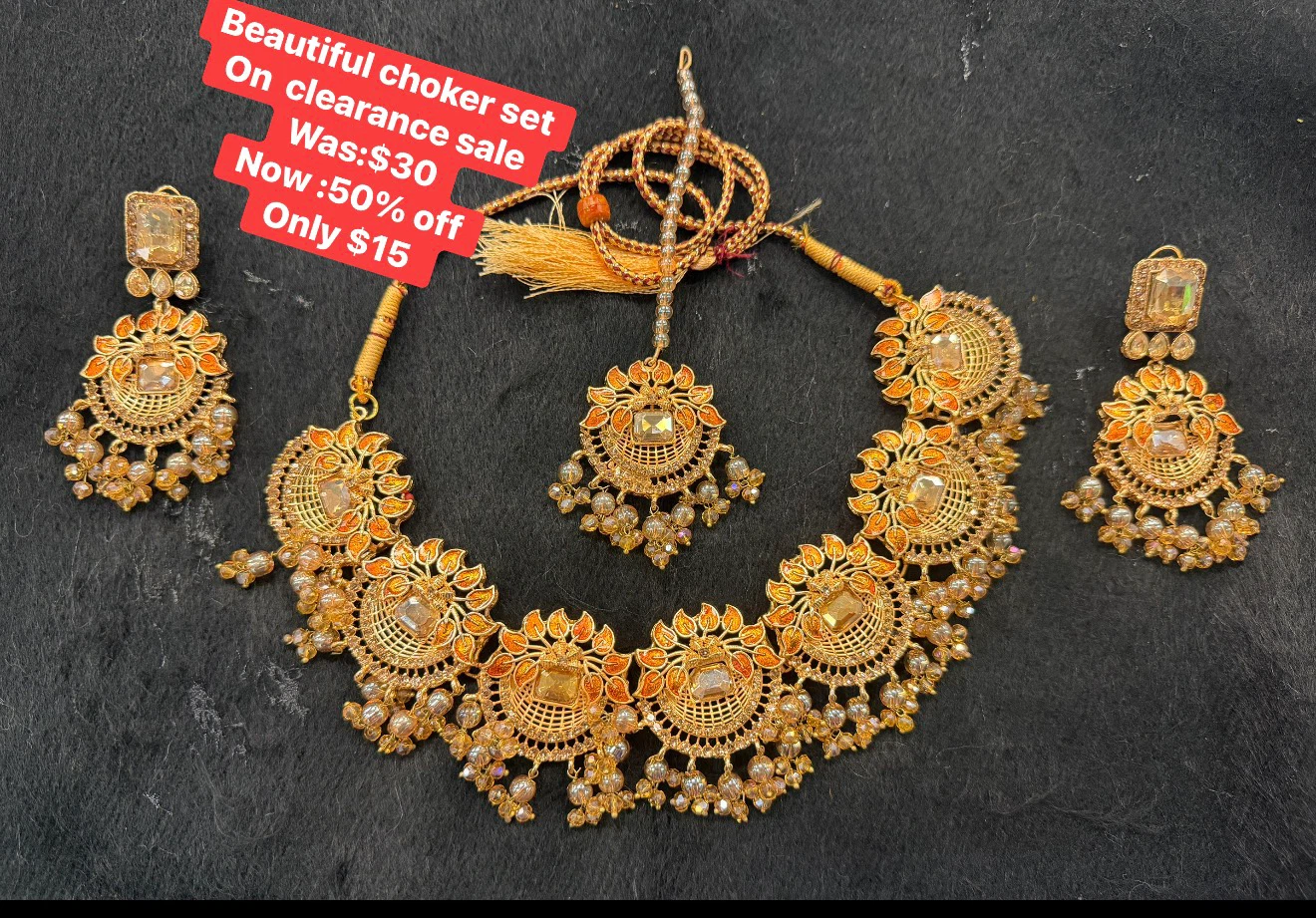 Gold-tone choker necklace and earring set