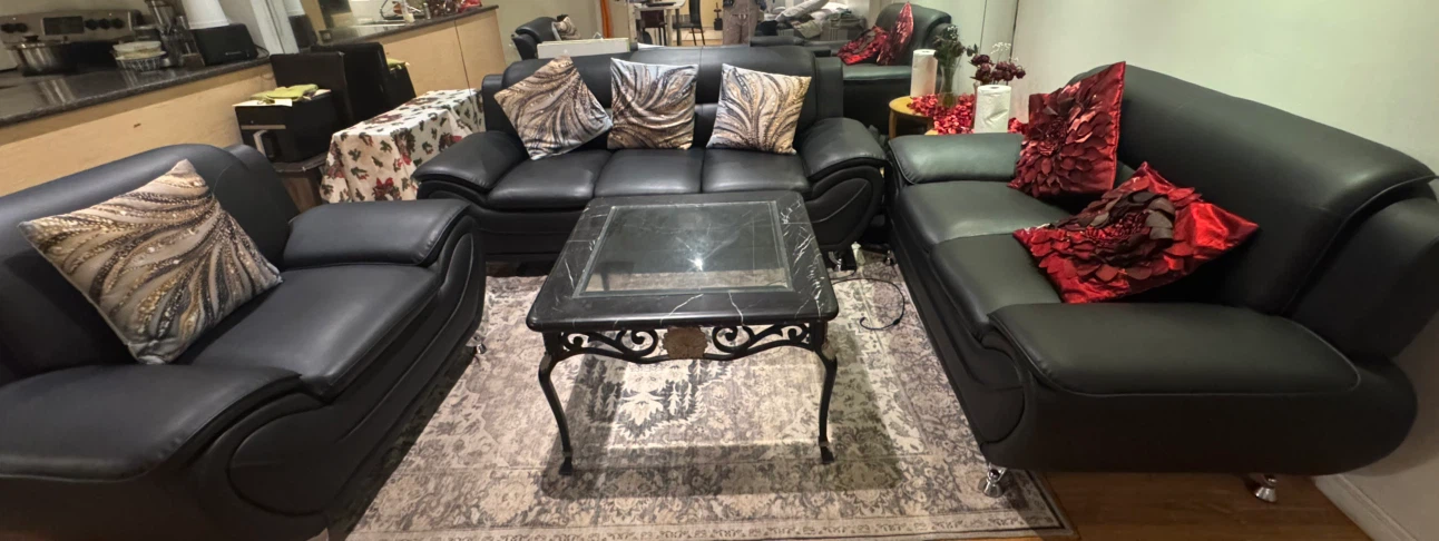 3 Piece Black Leather Sofa Set - photo 4