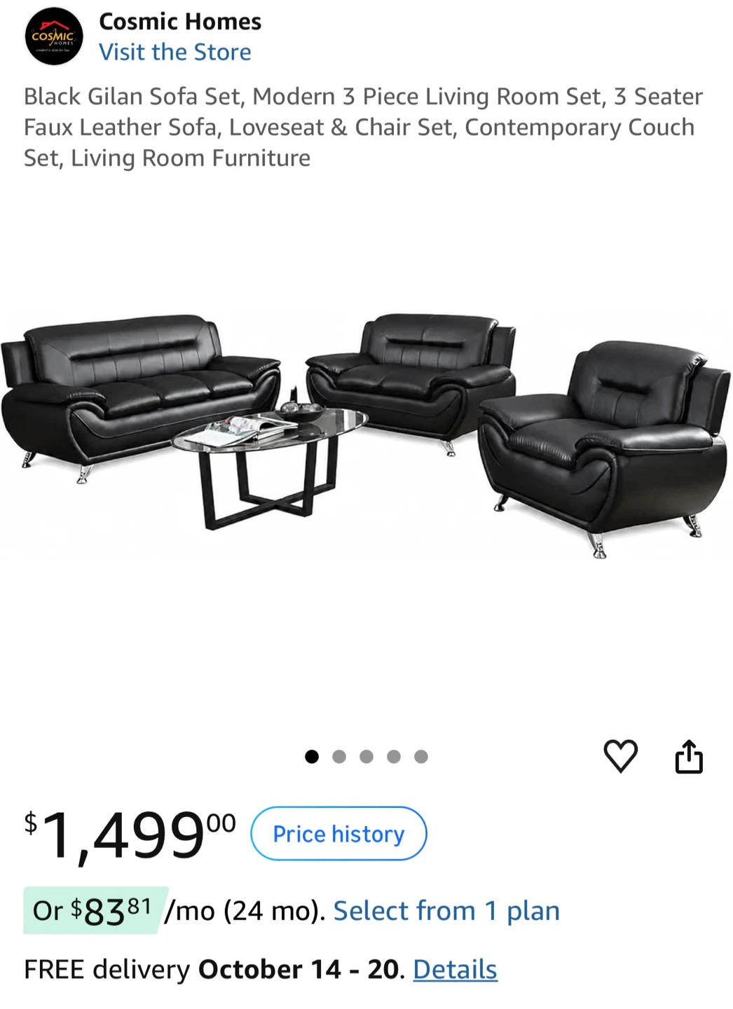 3 Piece Black Leather Sofa Set - photo 5