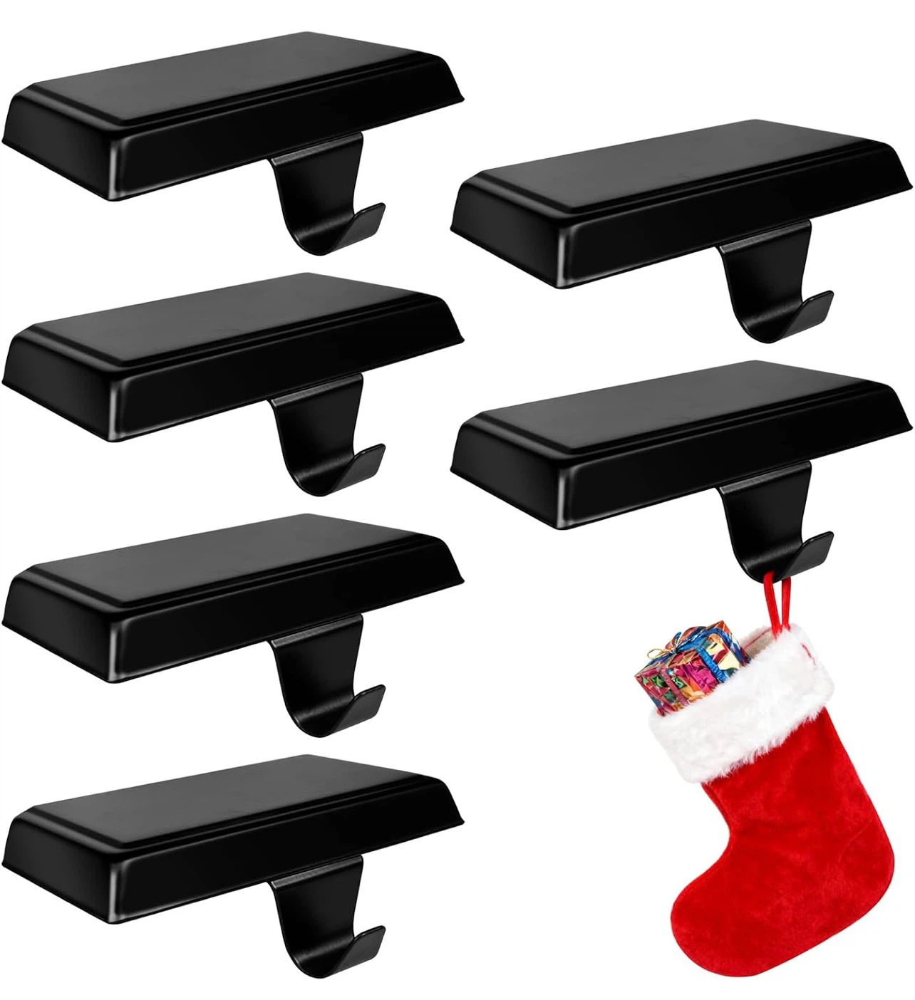 Set of 6 Black Christmas Stocking Holders