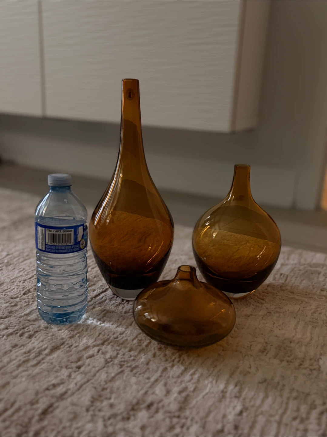 Set of Three Amber Glass Vases