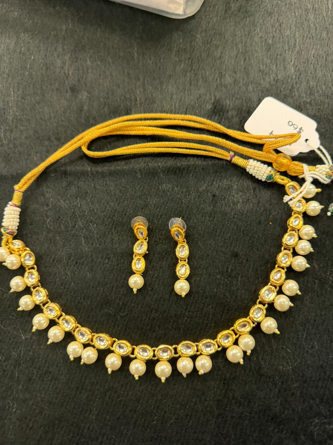 Gold-tone Pearl and Stone Necklace and Earring Set