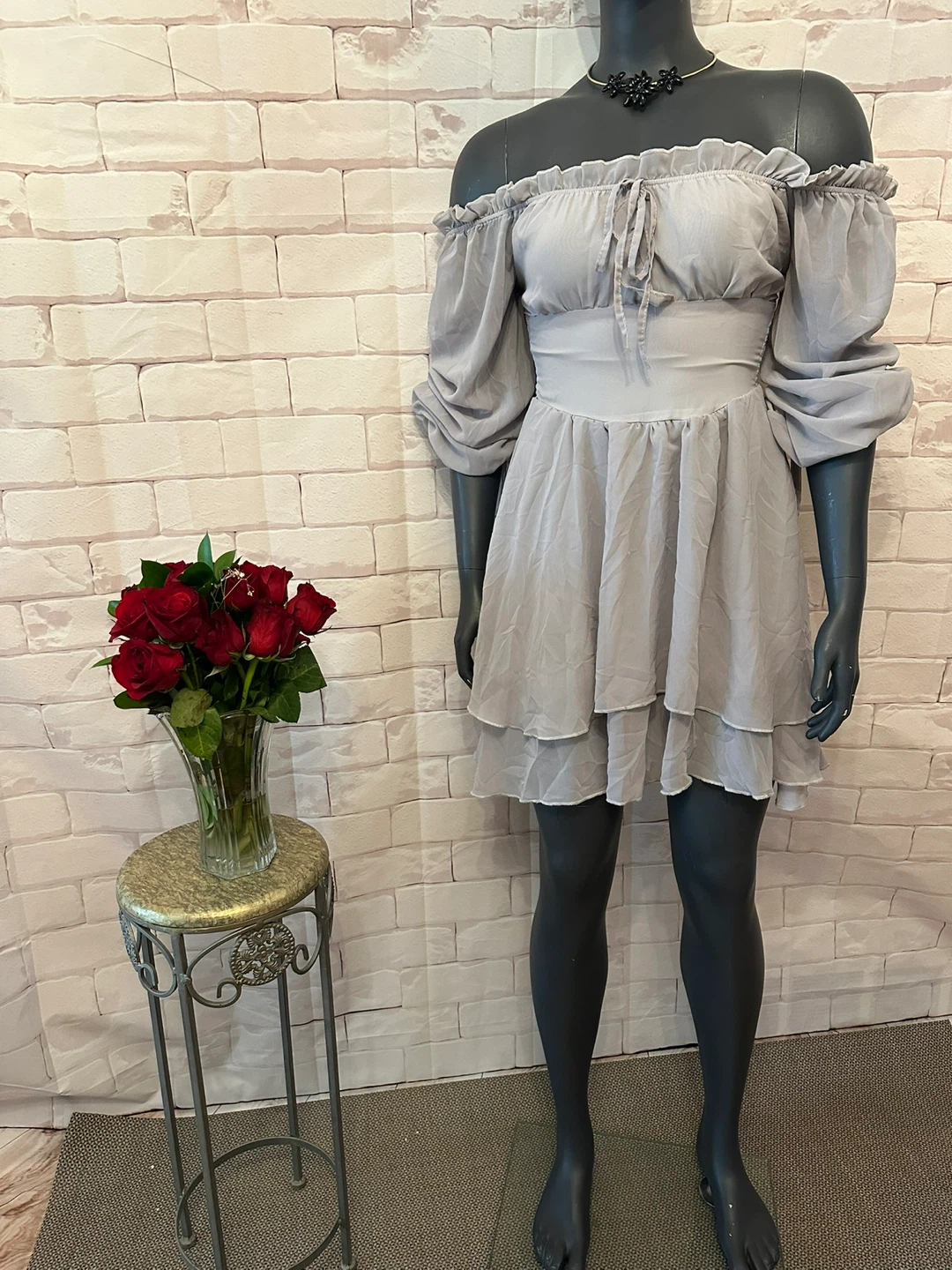 Light Grey Off-Shoulder Mini Dress - photo 2