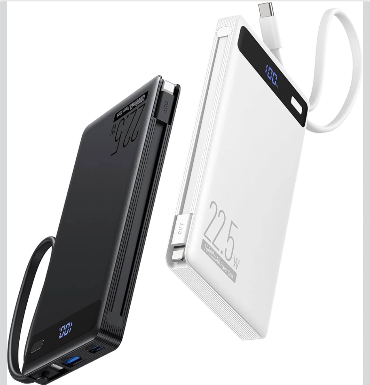 10000mAh Portable Power Bank with Built-in Cable