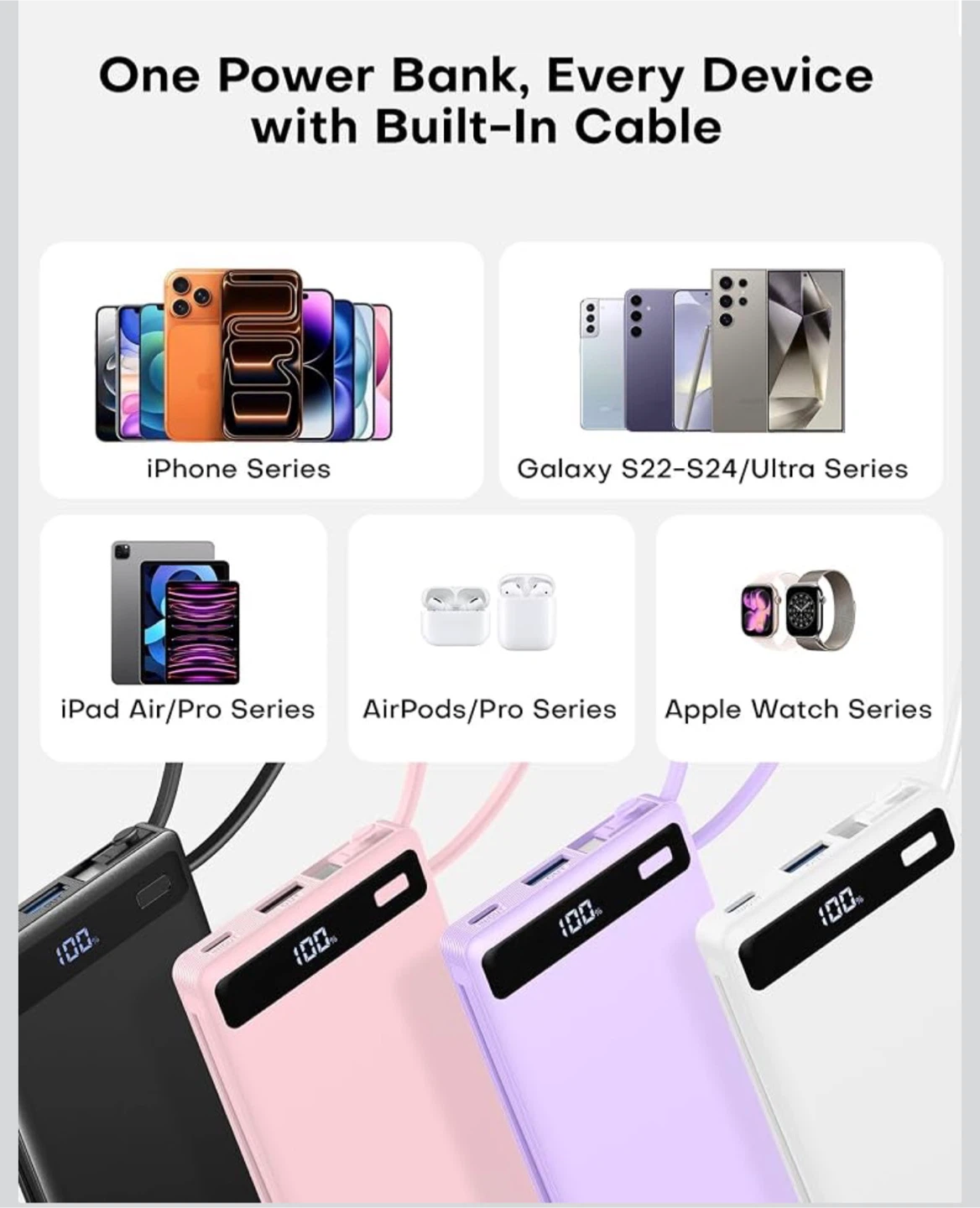 10000mAh Portable Power Bank with Built-in Cable - photo 4