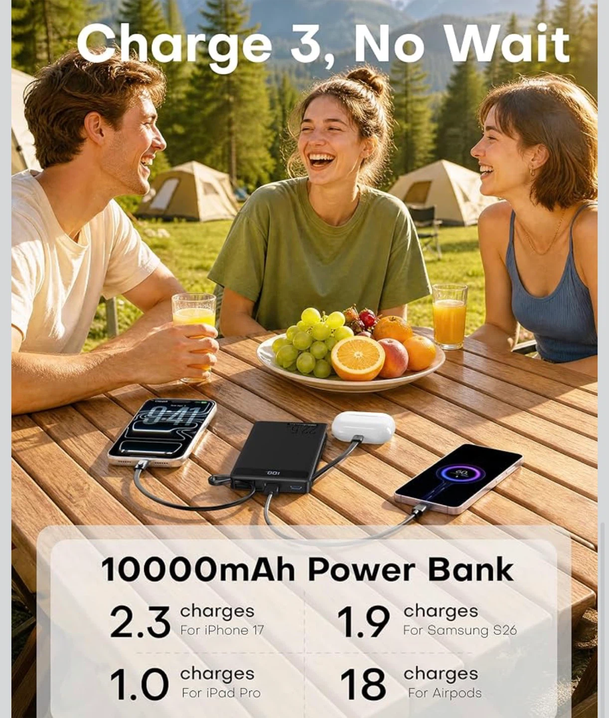 10000mAh Portable Power Bank with Built-in Cable - photo 5