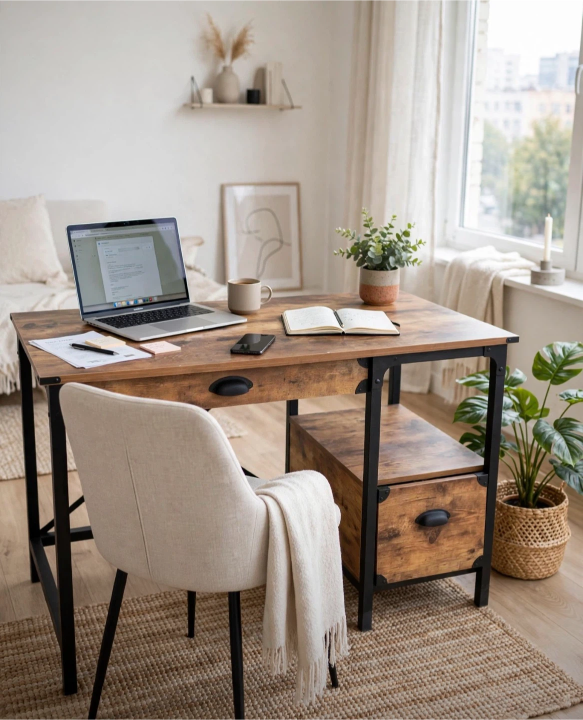 Rustic Wood Desk with Drawers - photo 2