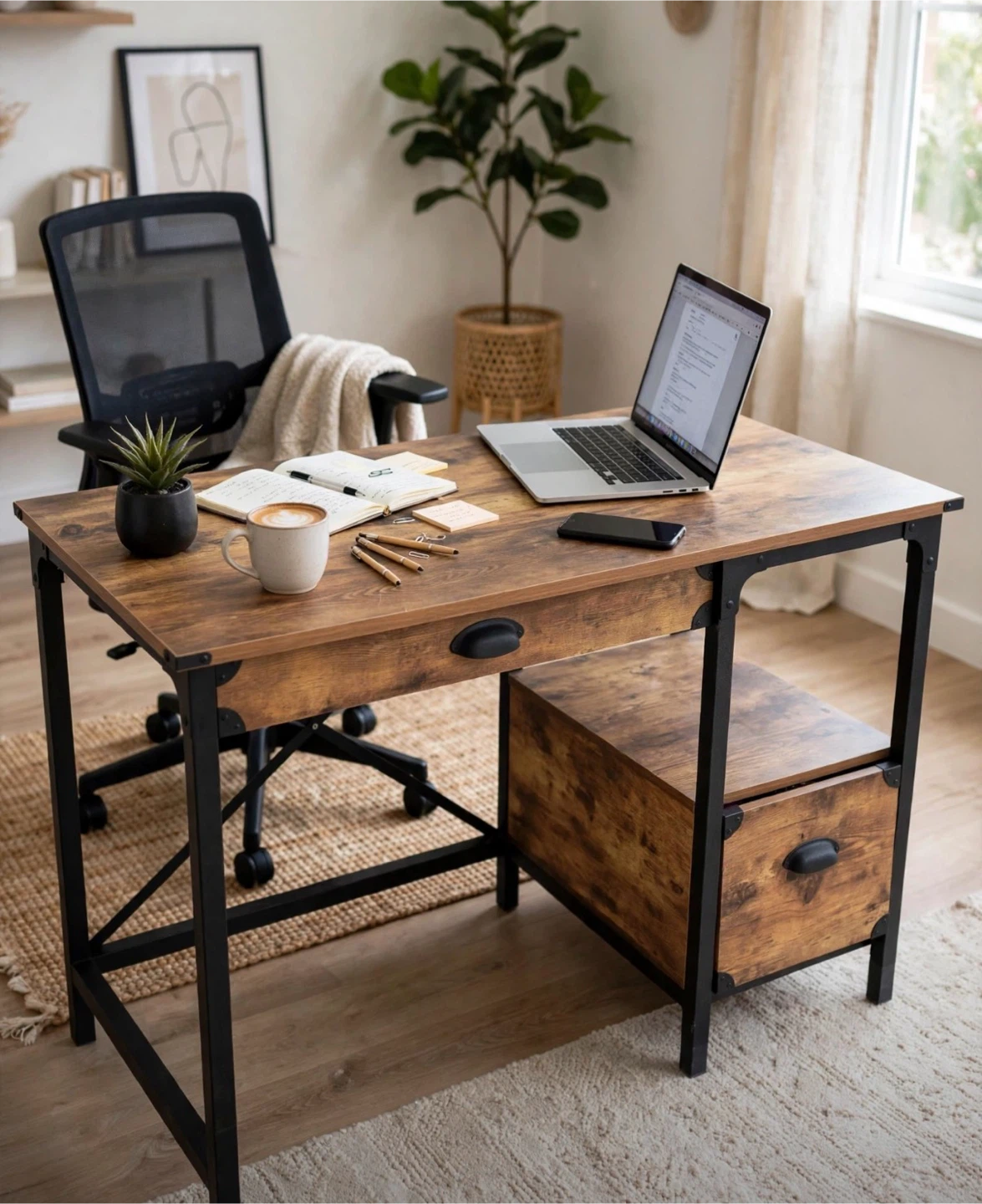 Rustic Wood Desk with Drawers - photo 3