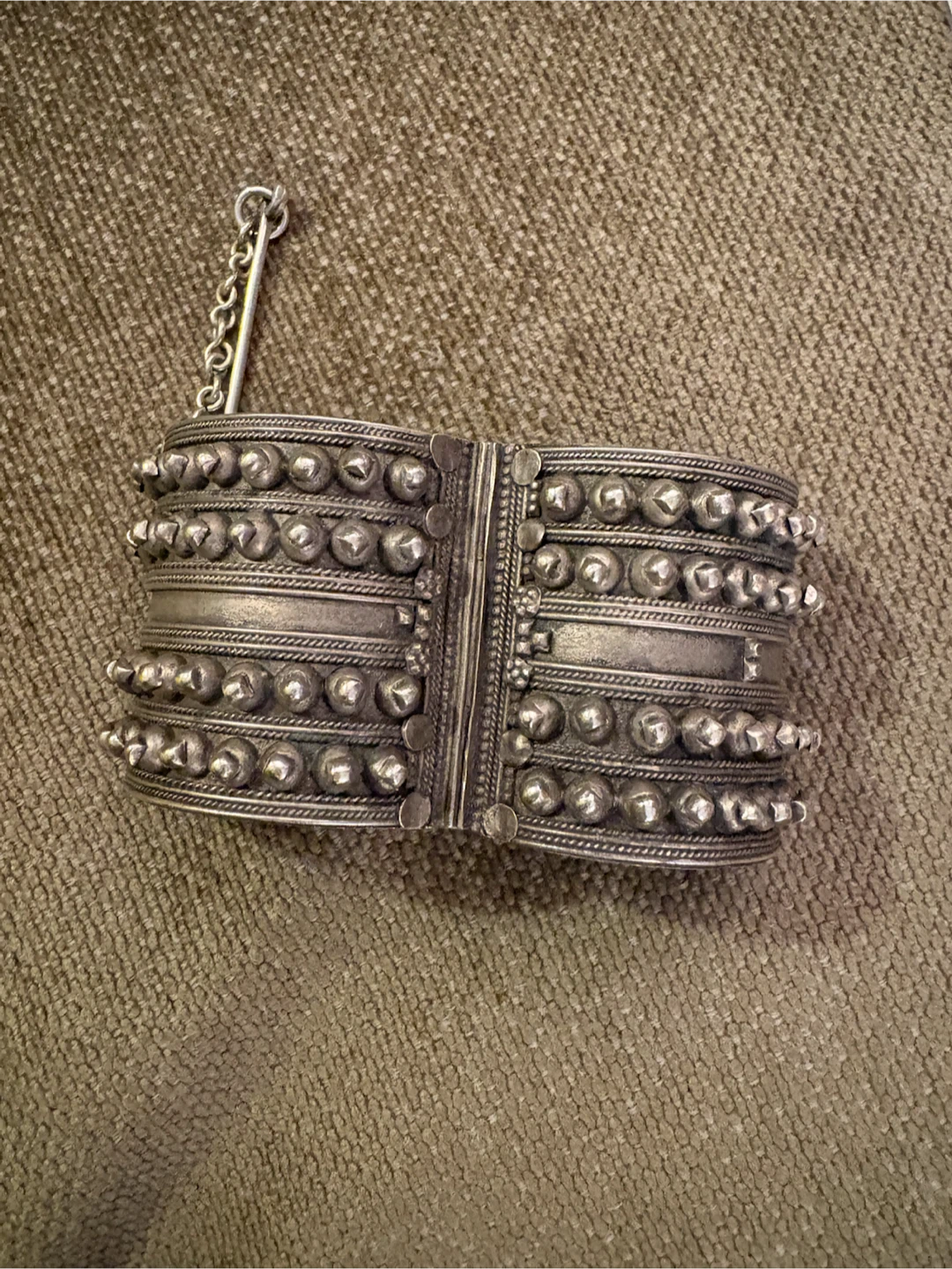 Wide Ornate Silver-Tone Mizam Cuff Bracelet