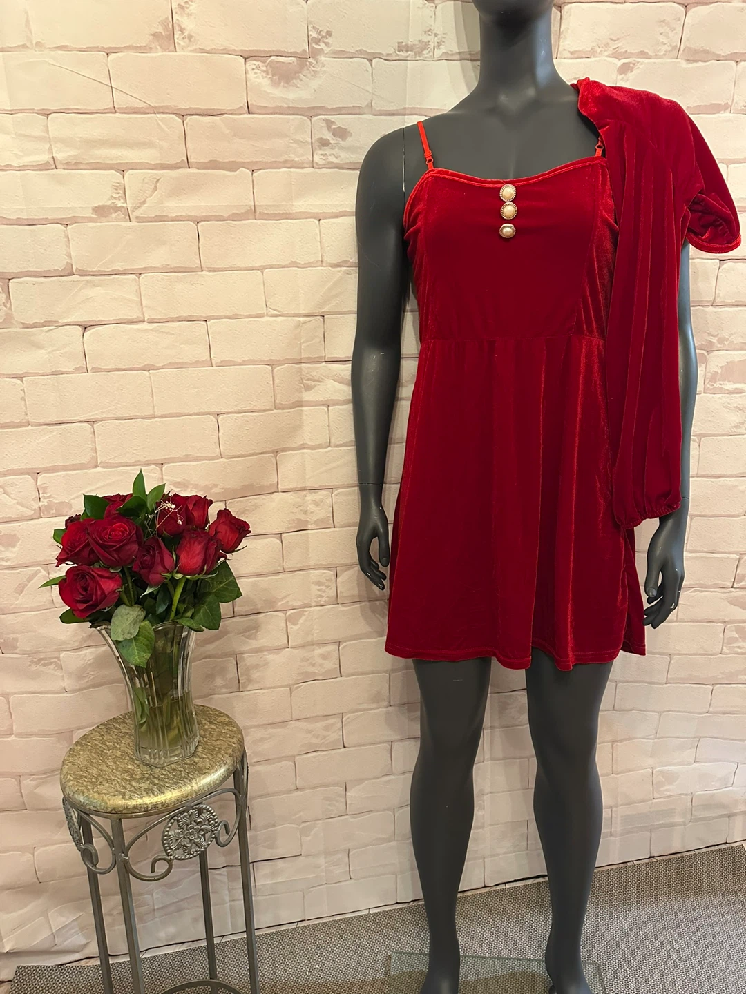 Red Velvet Mini Dress with Bolero