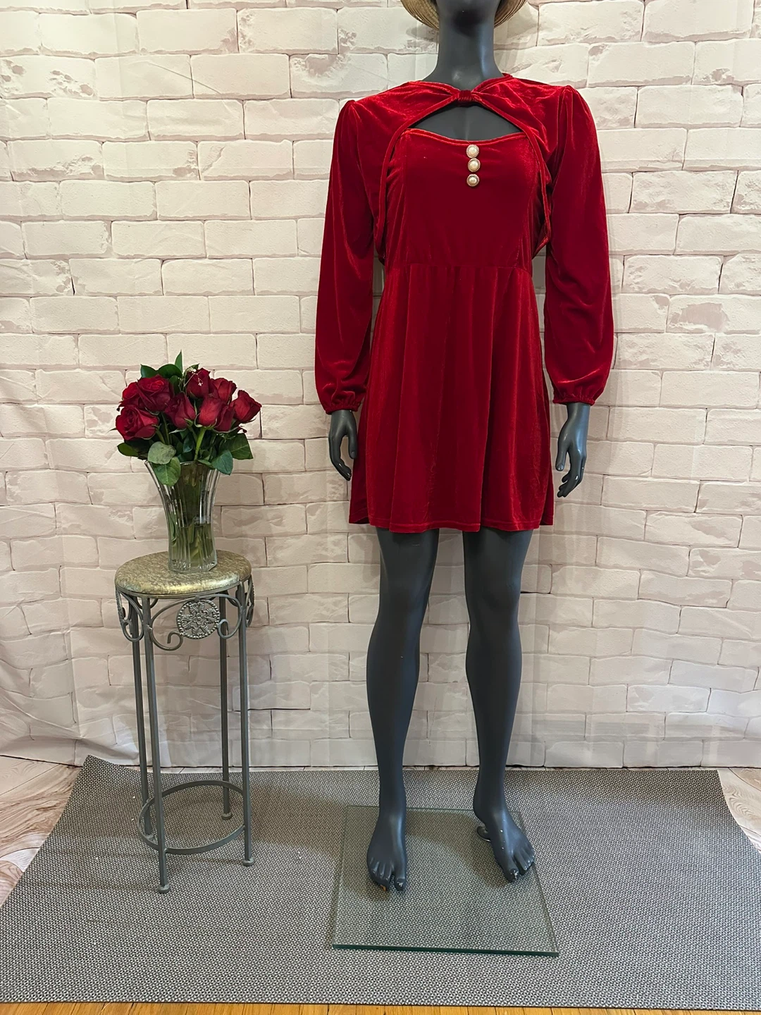 Red Velvet Mini Dress with Bolero - photo 4