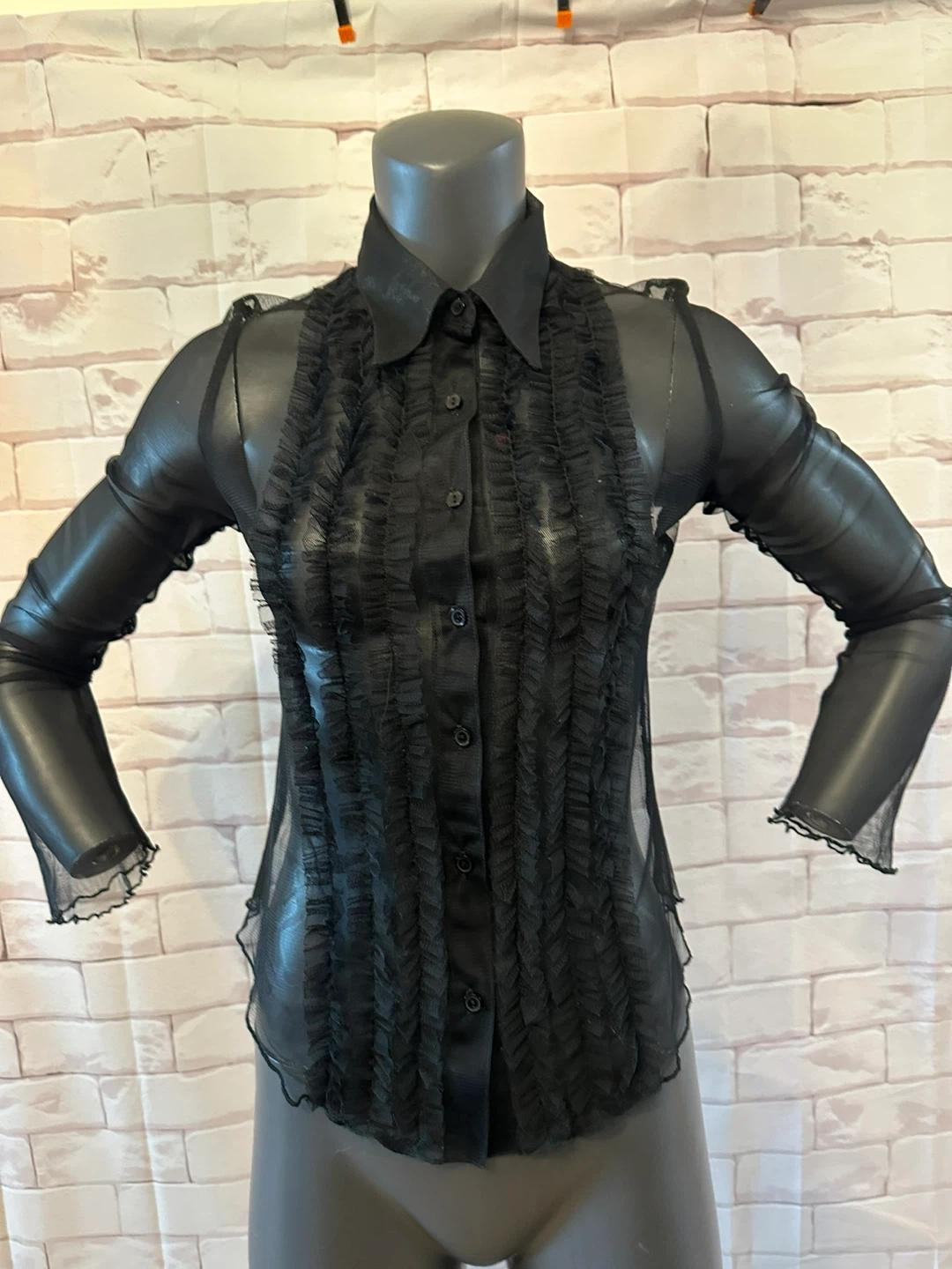 Black Mesh Ruffle Blouse
