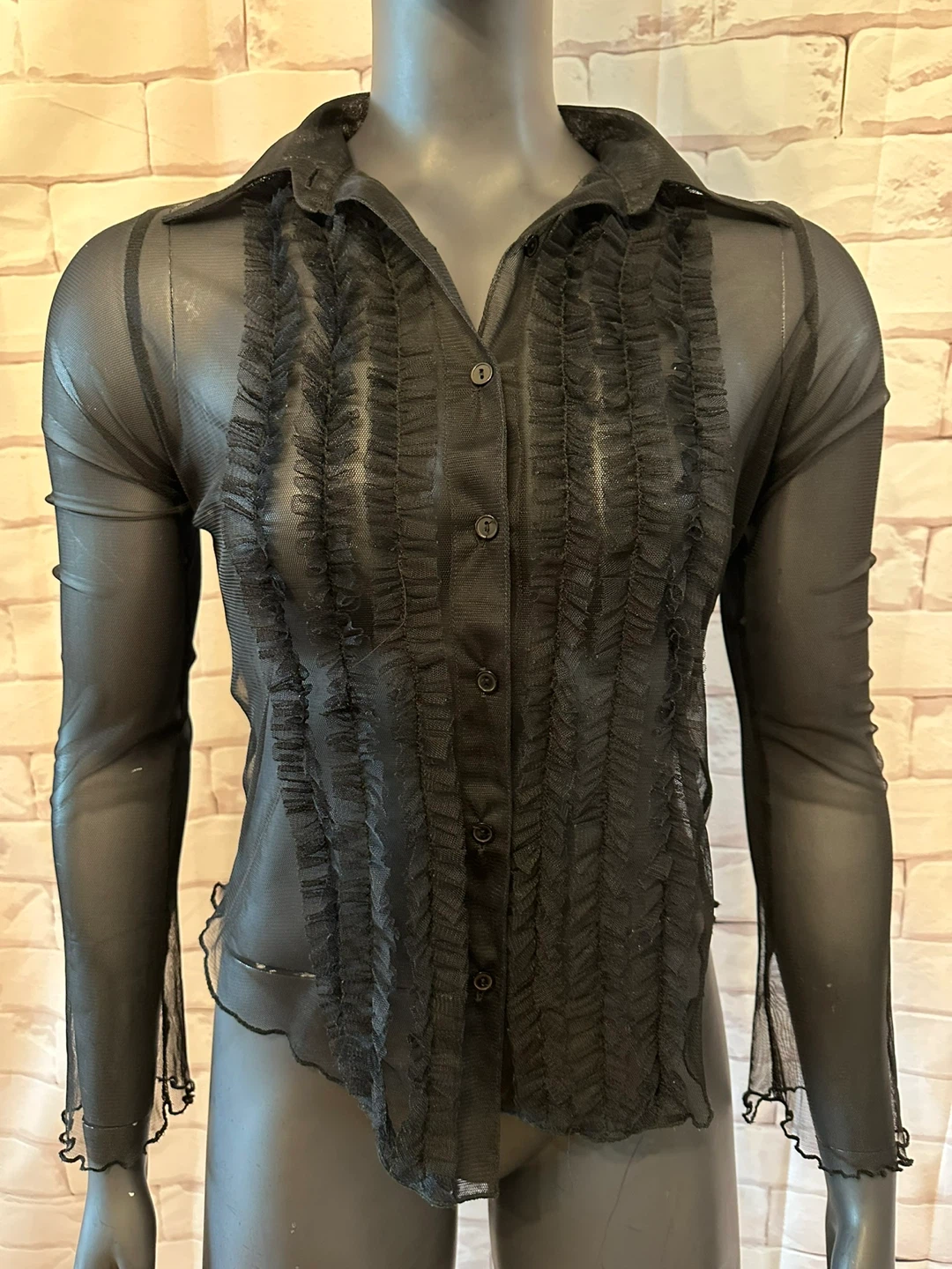 Black Mesh Ruffle Blouse - photo 2