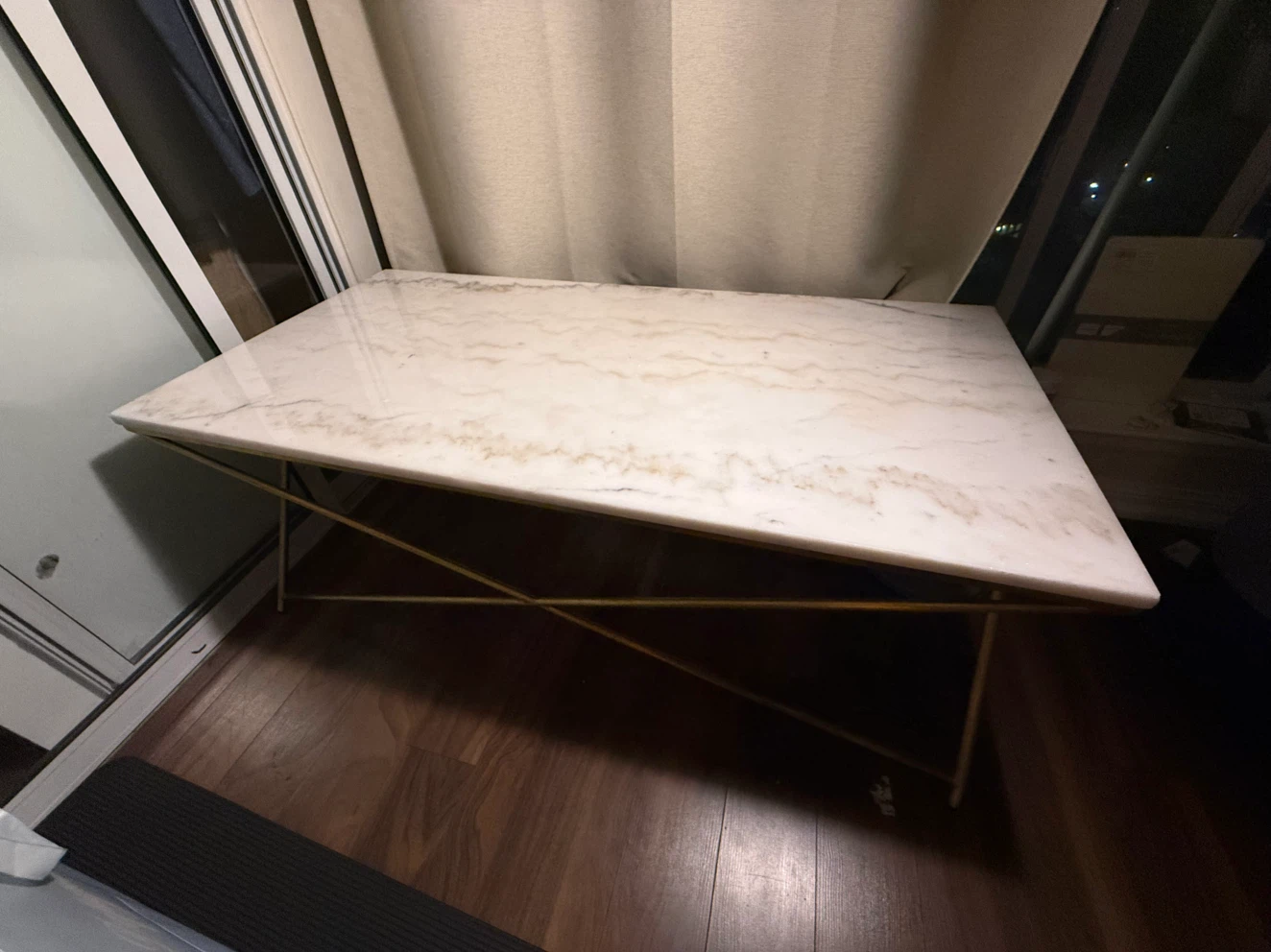Marble Top Coffee Table with Gold Metal Frame