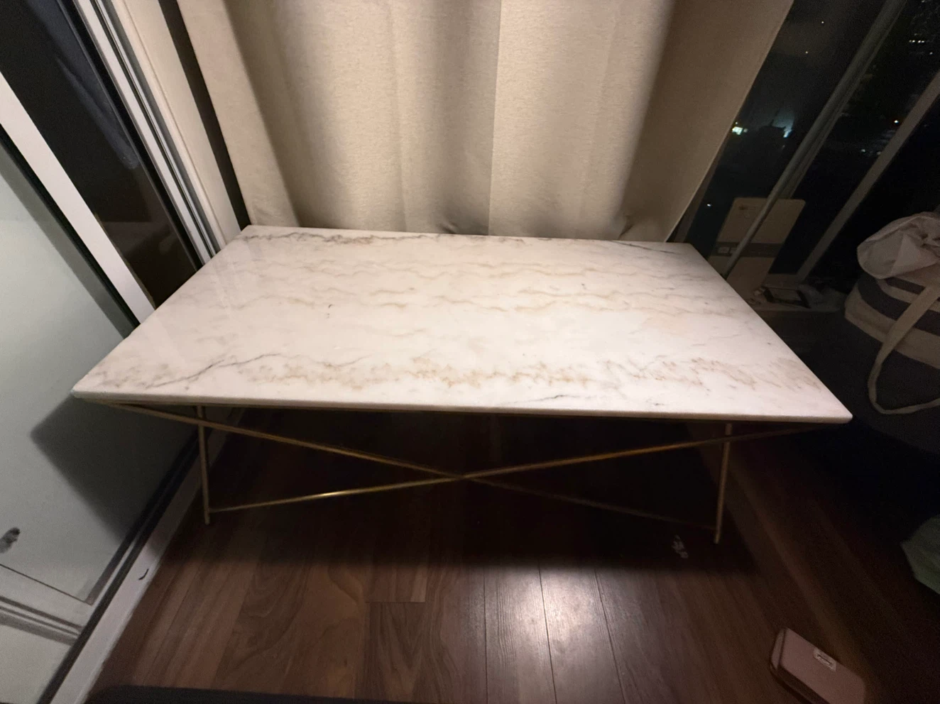 Marble Top Coffee Table with Gold Metal Frame - photo 2