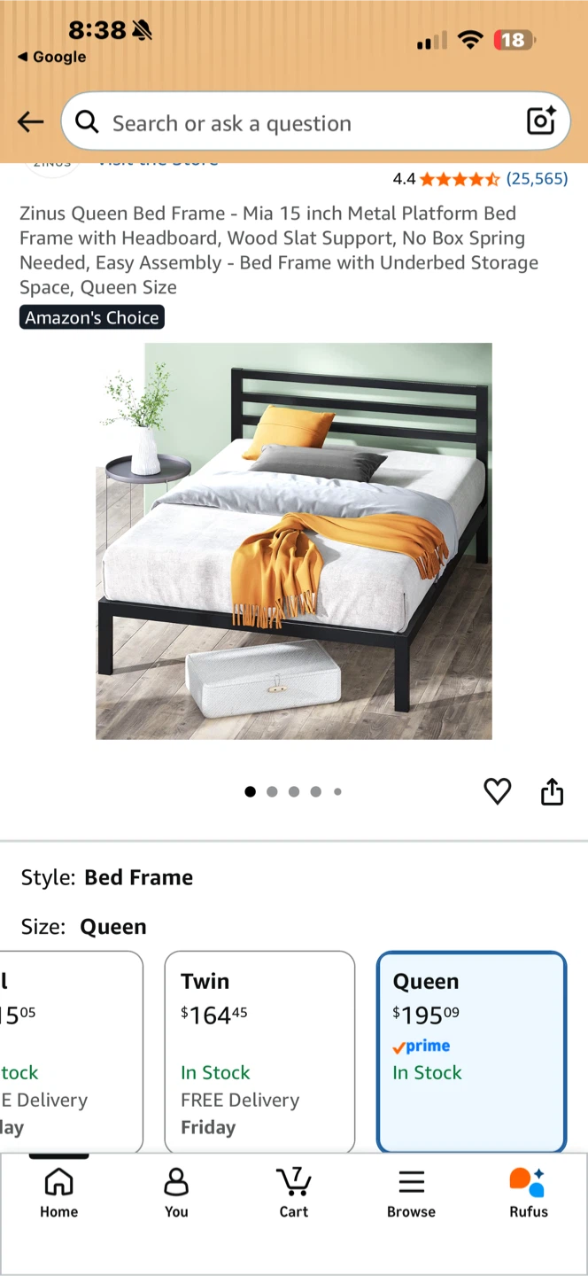 Queen Bed Frame and Mattress