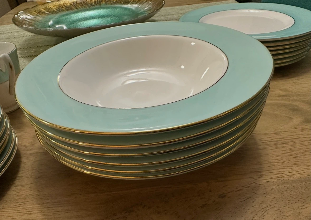 Vintage Pastel Blue and Gold Rim Tea and Dinnerware Set - photo 2