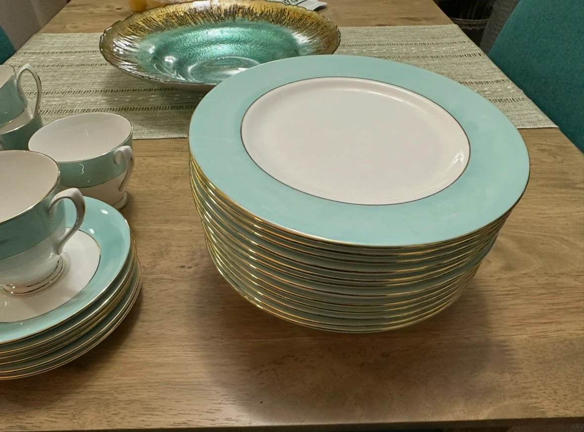 Vintage Pastel Blue and Gold Rim Tea and Dinnerware Set - photo 3