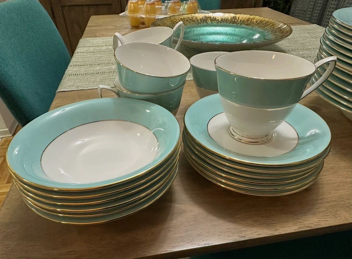 Vintage Pastel Blue and Gold Rim Tea and Dinnerware Set - photo 4