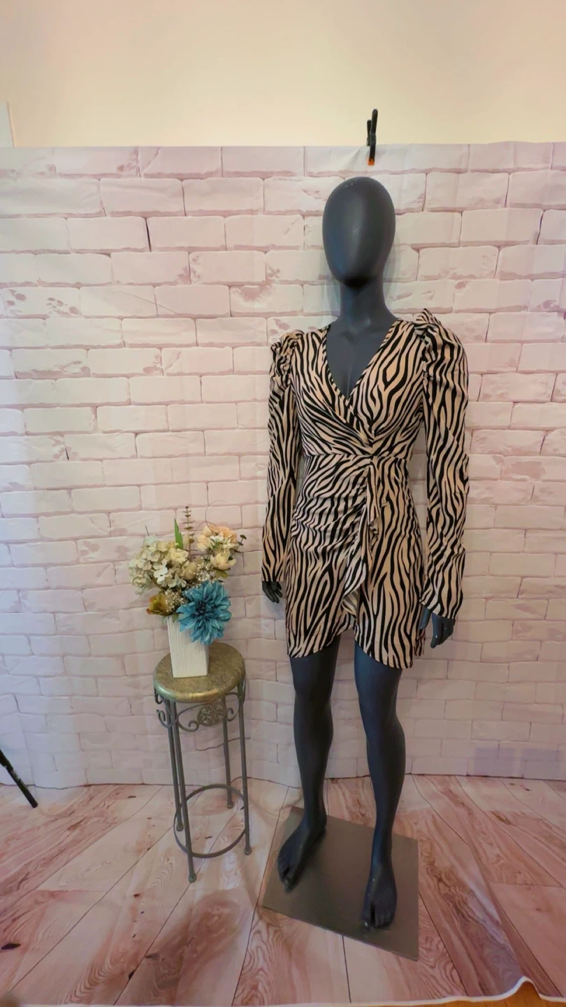Zebra Print Long Sleeve Wrap Dress