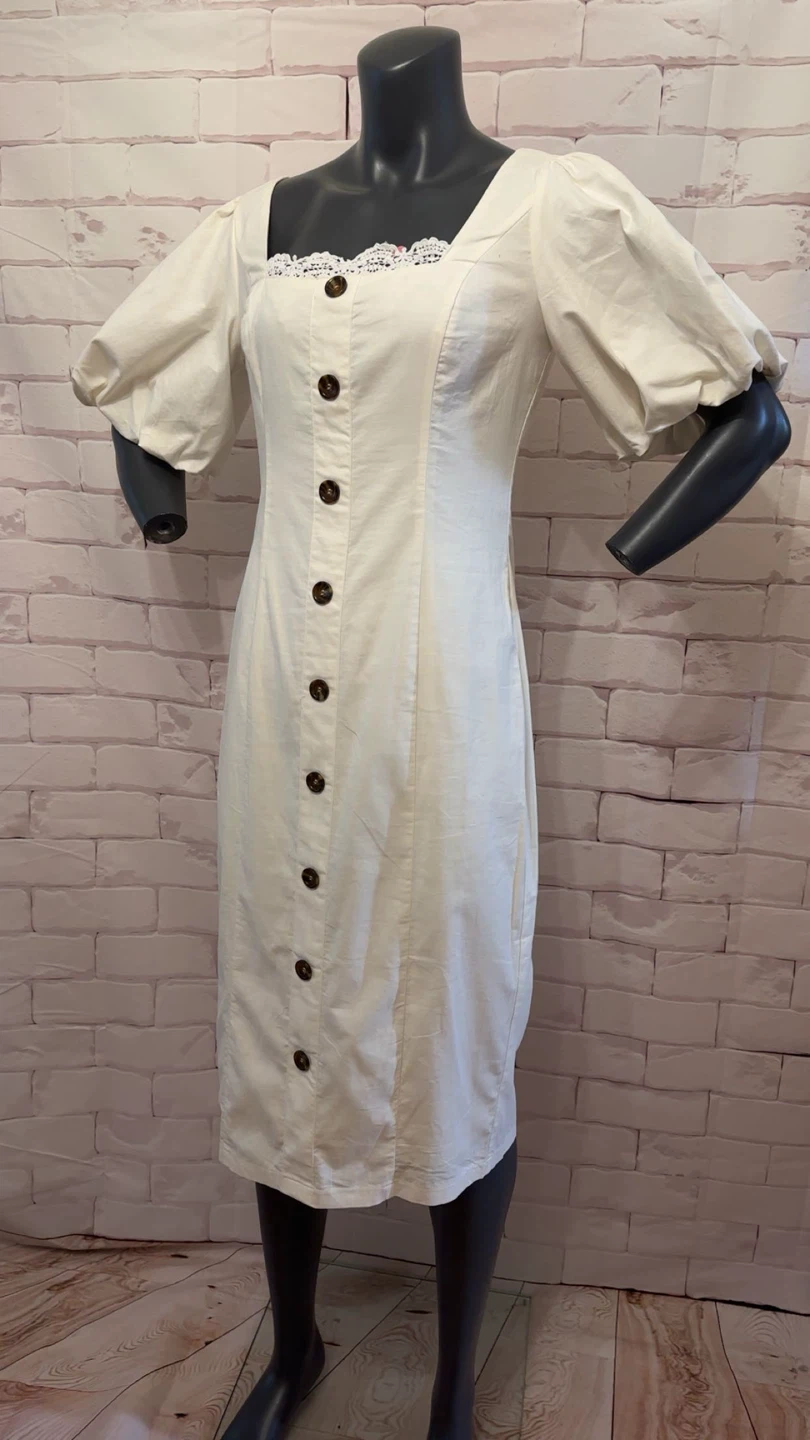 White Button-Down Midi Dress