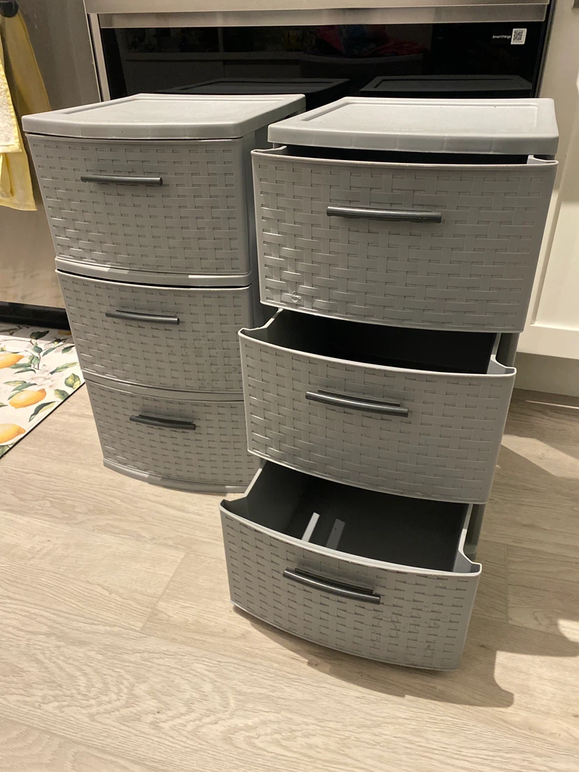 Two Sterilite 3-Drawer Woven Style Storage Units