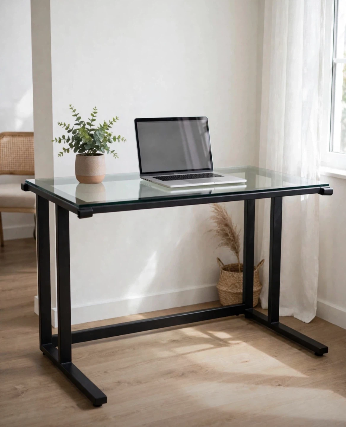 Glass Top Desk with Metal Frame