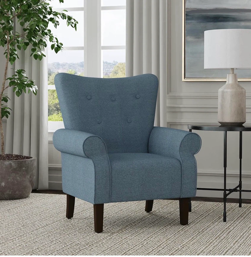 Blue Fabric Wingback Accent Chair - photo 2