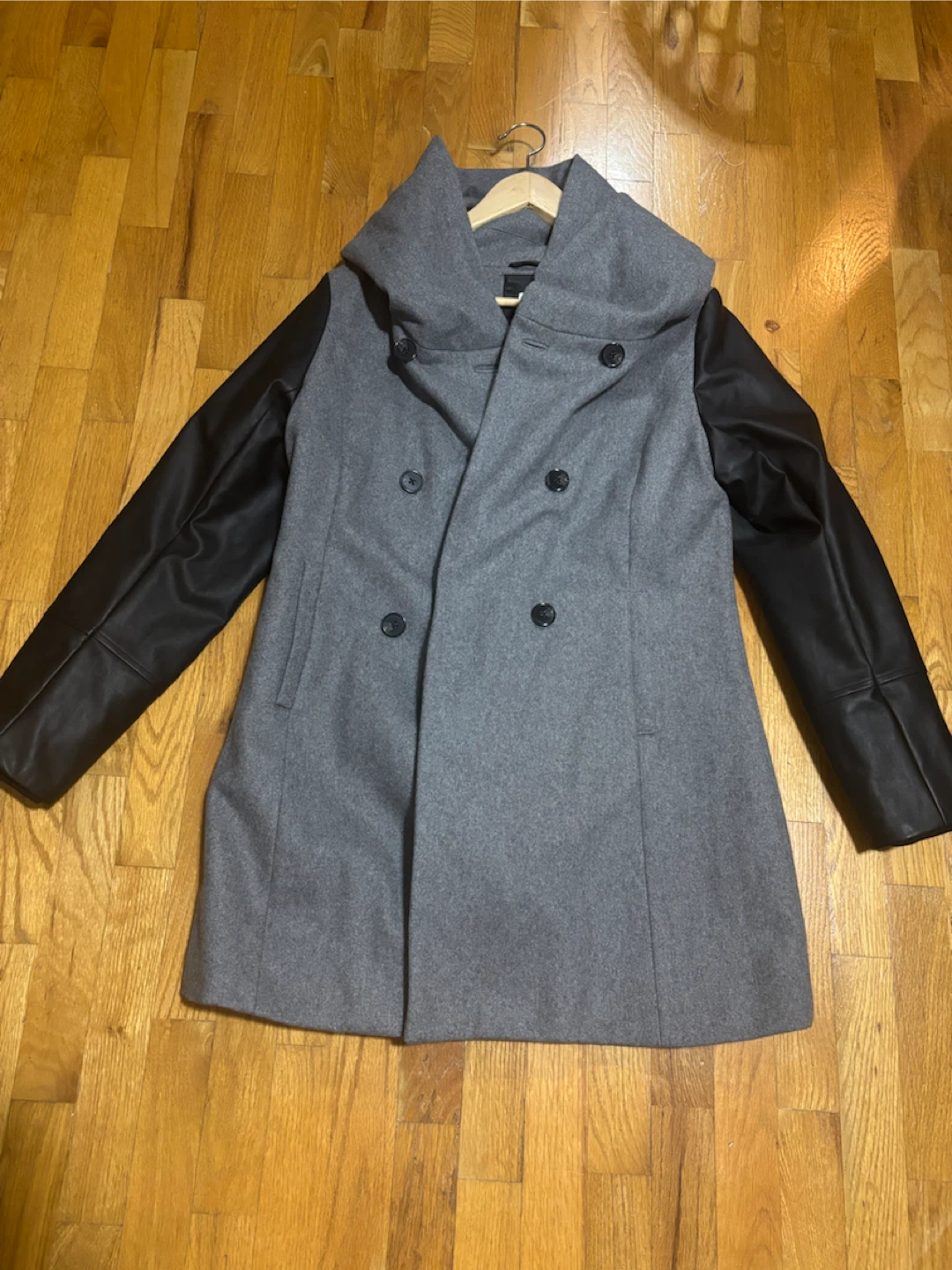 🩶 Twik by Simons Grey Coat with Faux Leather Sleeves - Size G/L