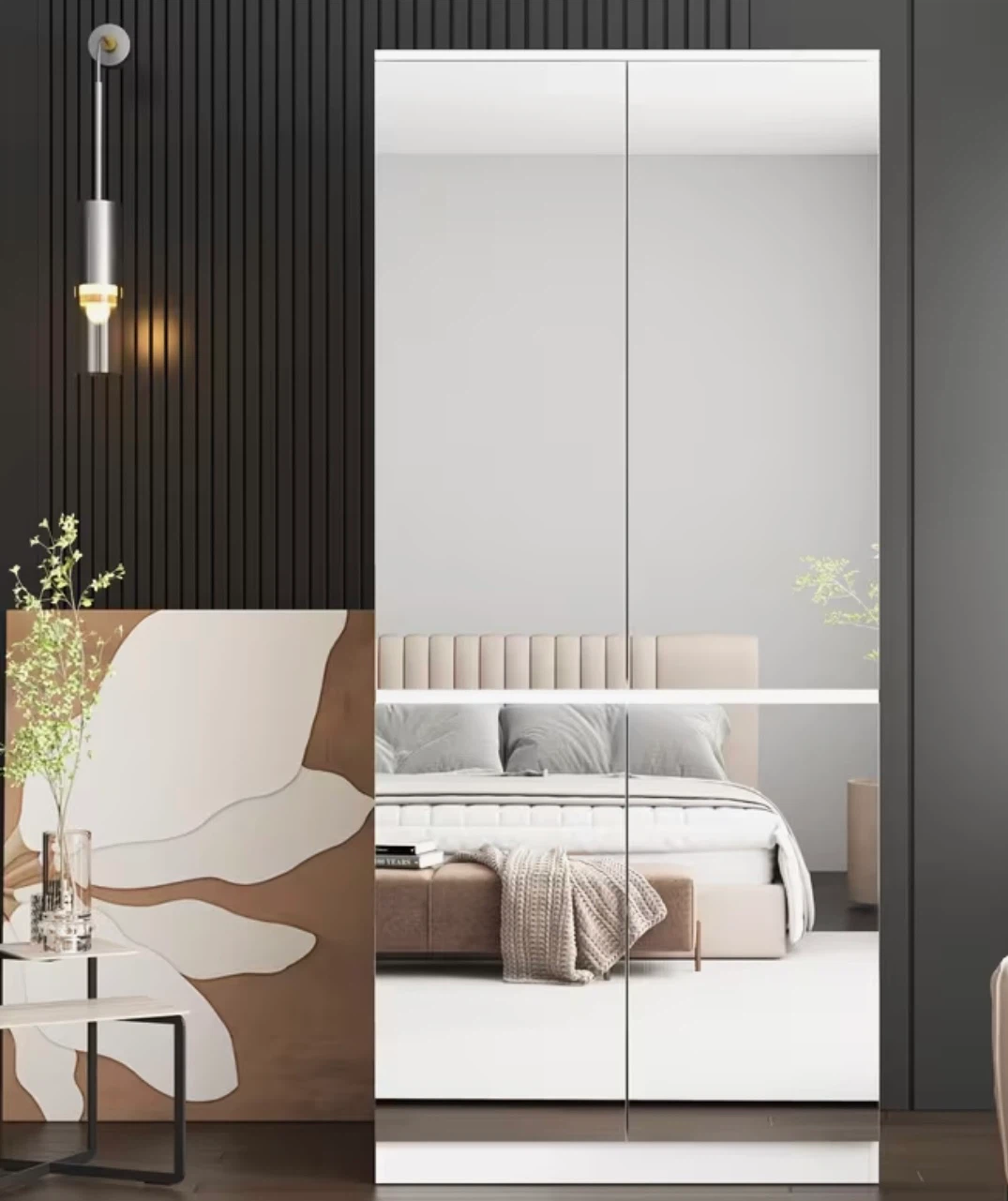 White Wardrobe with Mirrored Doors