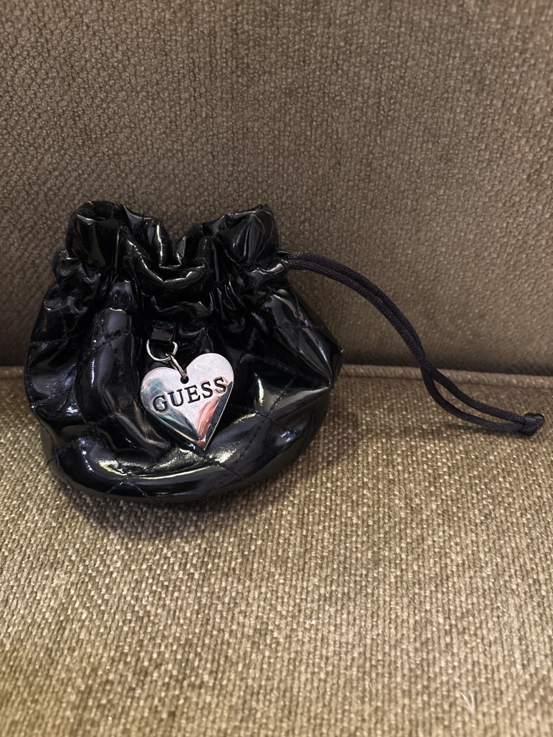 GUESS Quilted Black Drawstring Pouch