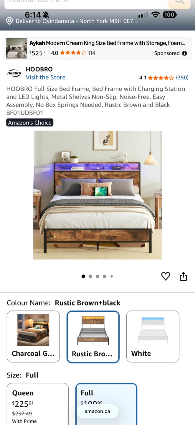 Full Size Bed Frame with Charging Station