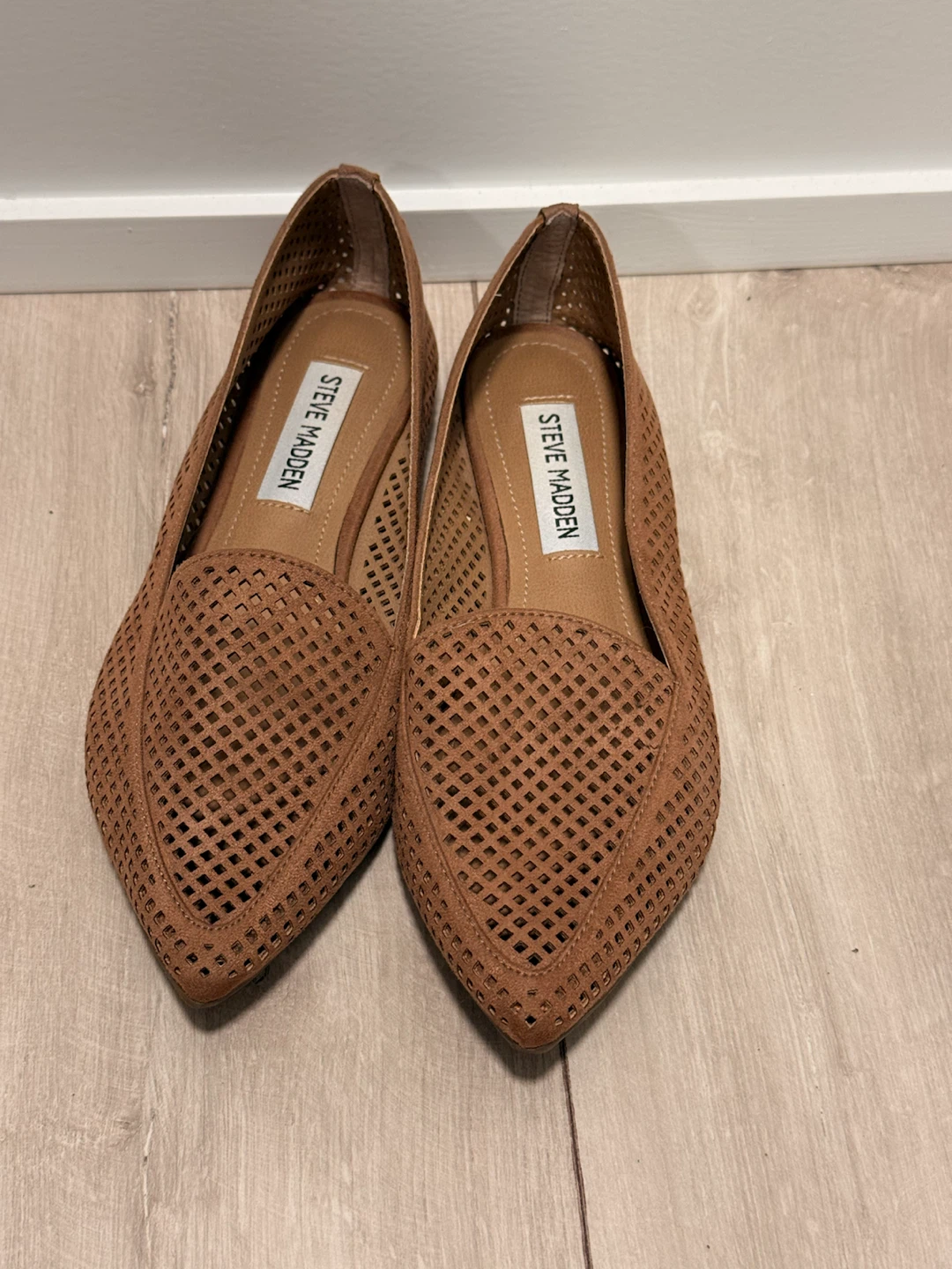 Steve Madden Brown Perforated Pointed-Toe Flats