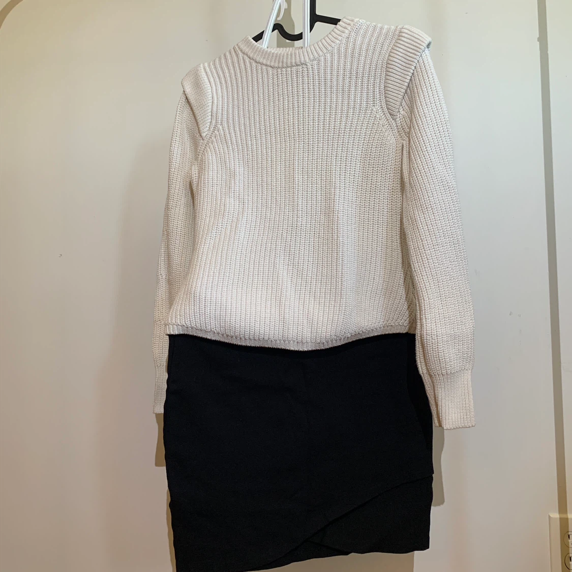 Cream Ribbed Knit Sweater