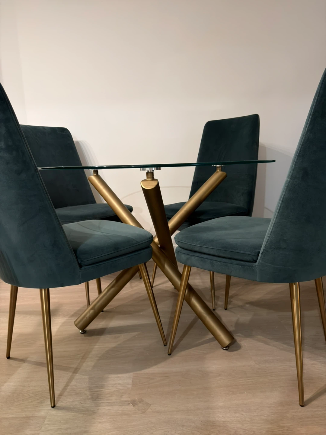 Set of 4 Velvet Dining Chairs, Teal - photo 2