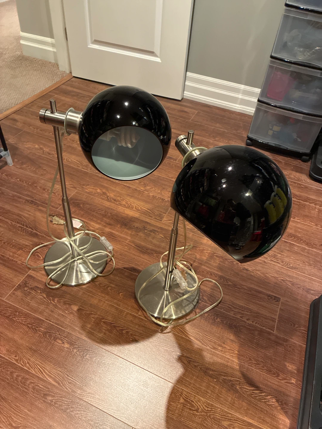 Set of Two Black Globe Desk Lamps