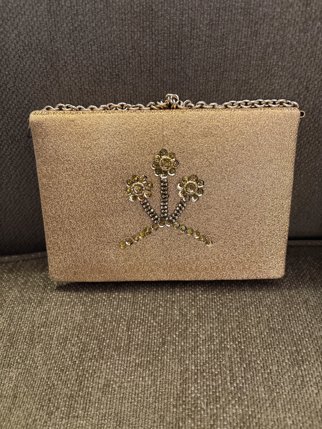 Gold Glitter Clutch with Chain